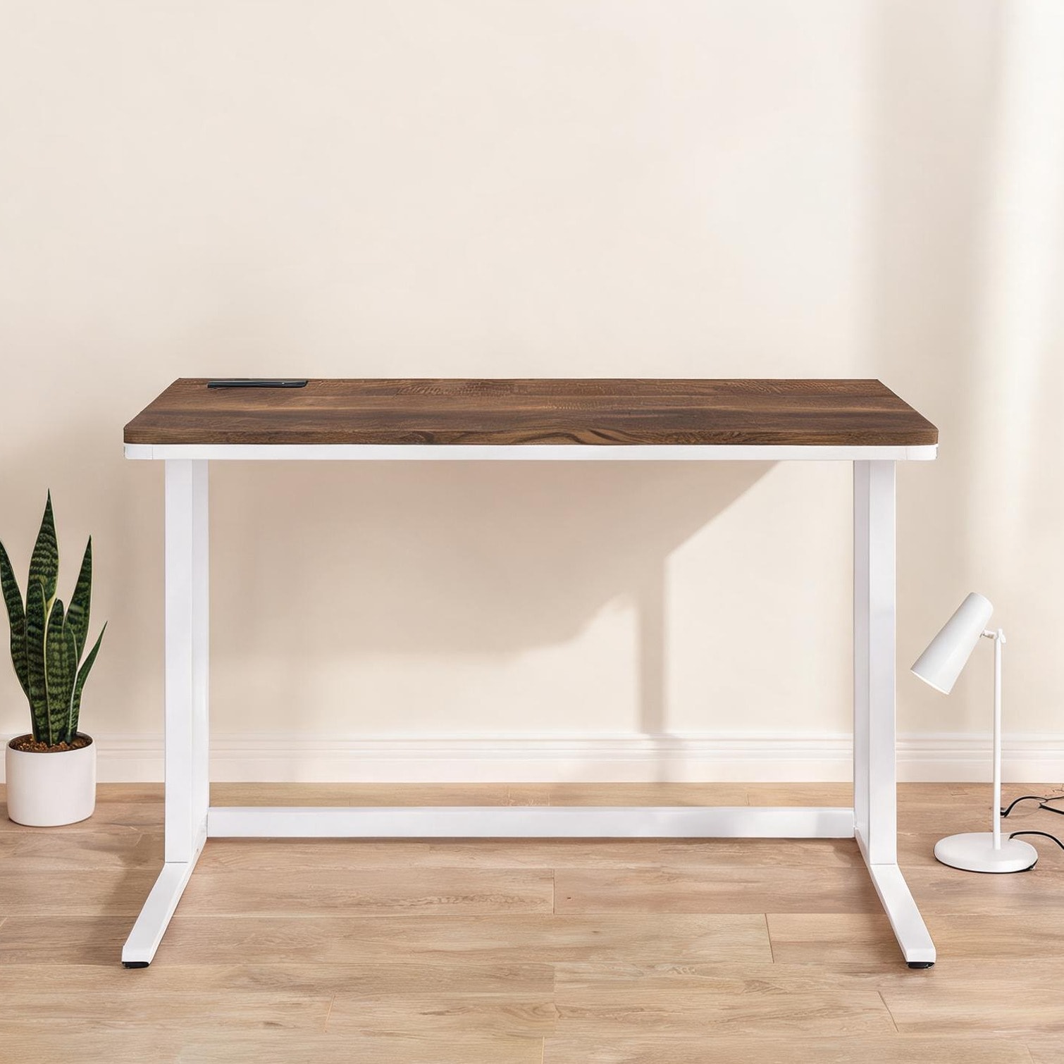Home Office Rectangular Writing Desk in Walnut and White-Toned Finish with Integrated USB Charging 47 Inches
