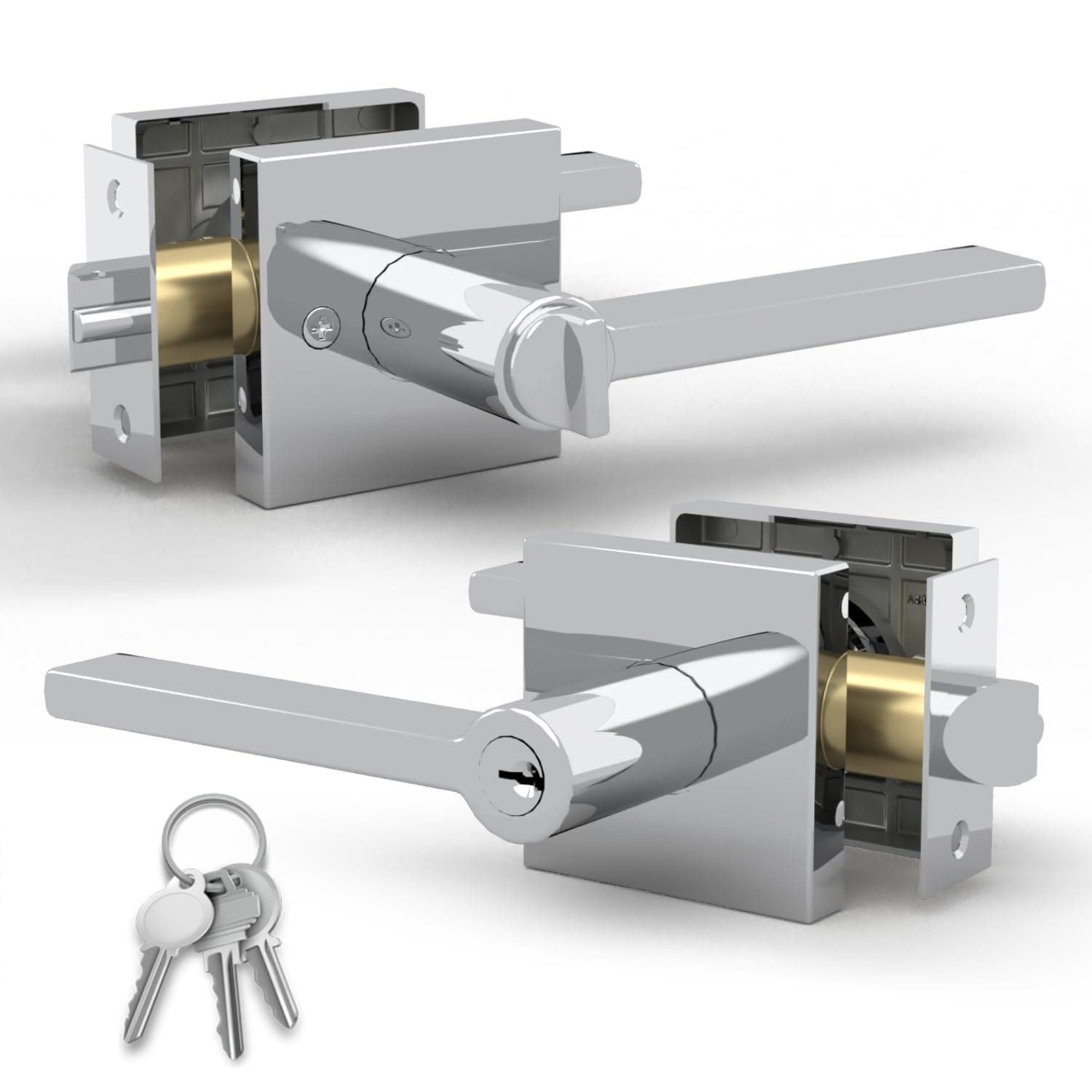 Mega Handles  - Prime Entrance Handle - Entry Lever Door Handle - Heavy Duty Square Locking Lever Set for Left or Right-Handed Doors - Interior/Exterior Door Levers - Polished Chrome