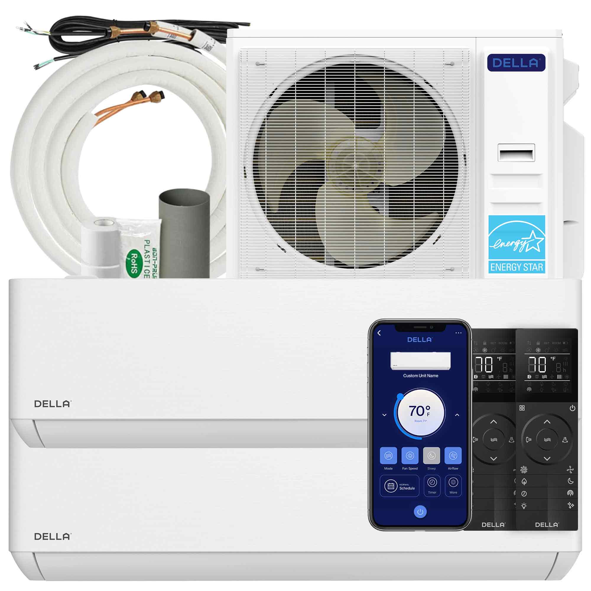 DELLA 36K BTU ODU 2 Zone 24000 24000 BTU Multi Zone Mini Split AC #1D4-TP+D2424