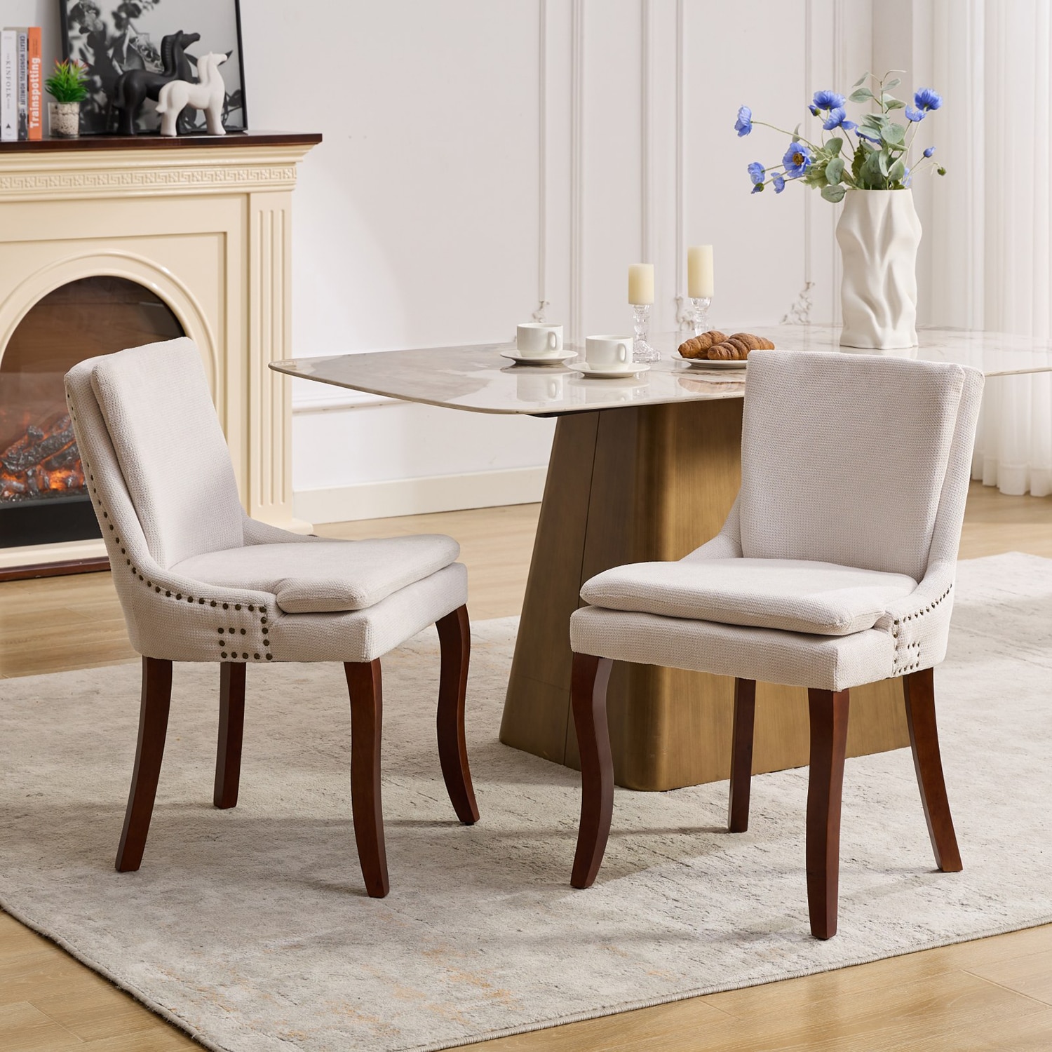 Mondawe MO-AA90196 Set of 2 Contemporary/Modern Linen Upholstered Dining Side Chair (Wood Frame)