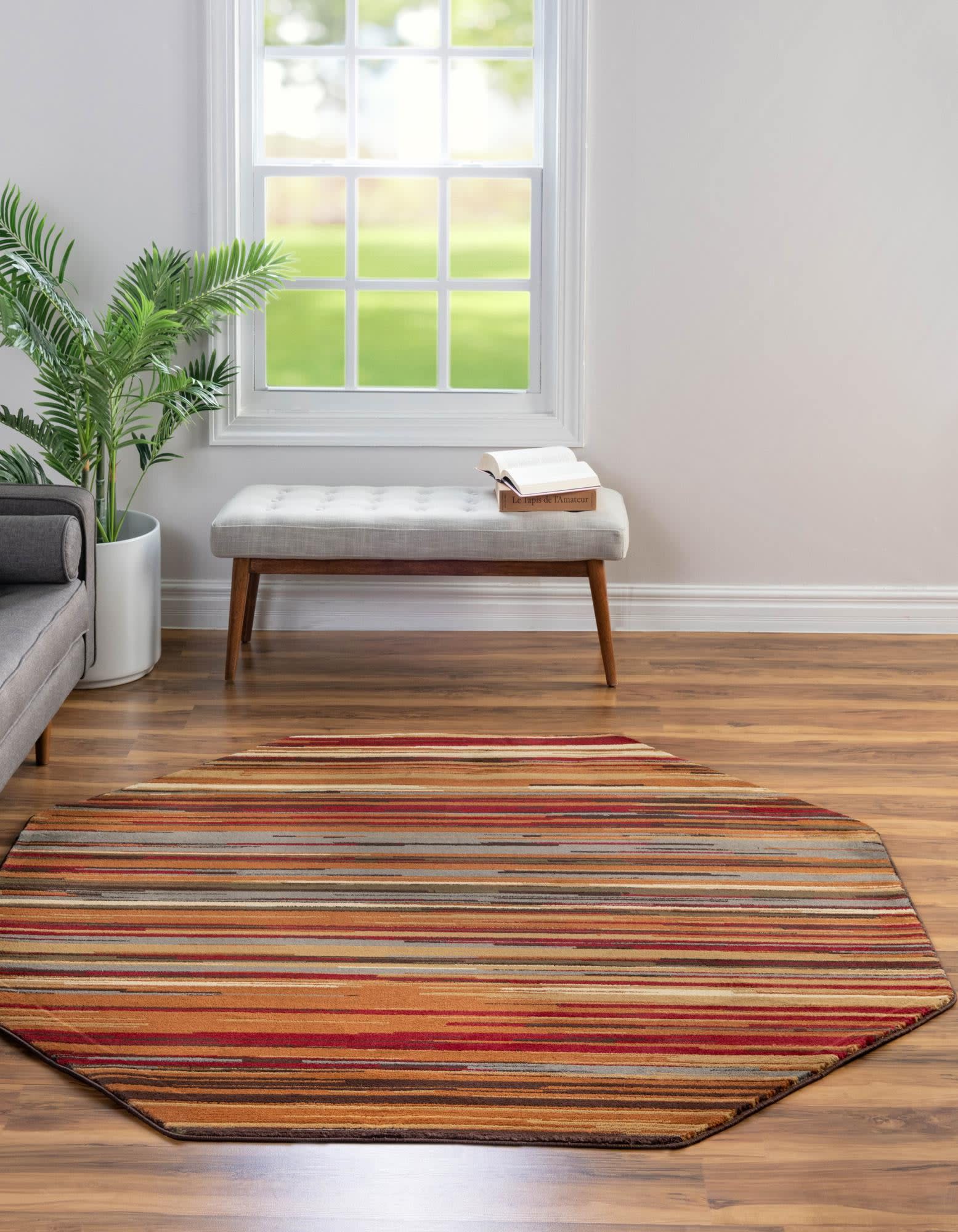 Unique Loom 3163968 Barista 7 x 7 (ft) Loomed Polypropylene Beige Octagonal Indoor Stripe Area rug