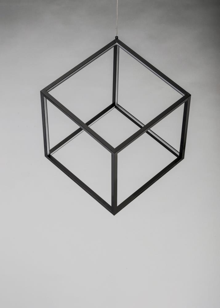 Contemporary Black Aluminum LED Pendant Light, 21" Cube Design