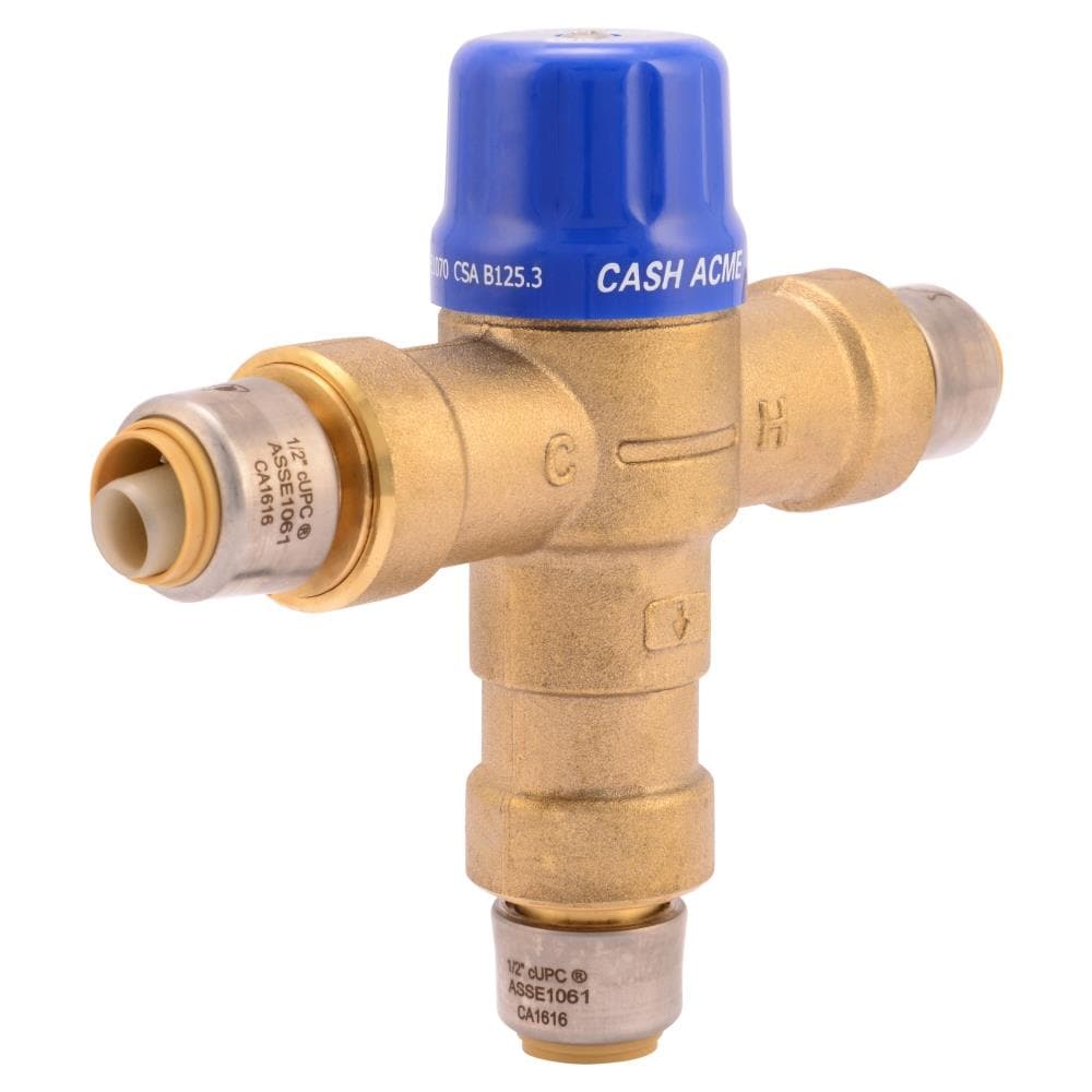 Cash 1/2-in ID Push-to-Connect x 1/2-in OD Push-to-Connect Brass Thermostatic Mixing Valve in the Tub & Shower Valves department at Lowes.com