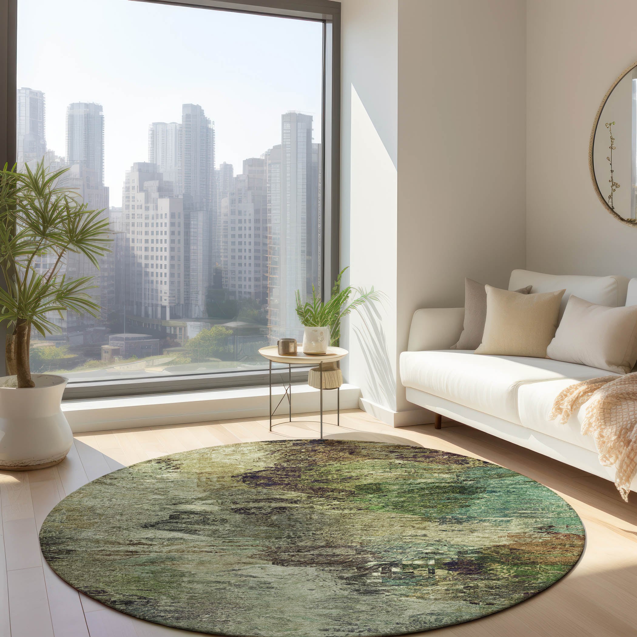 Addison Rugs ACN592BG8RO Chantille ACN592BG 8 x 8 (ft) Polyester Beige Round Indoor/Outdoor Abstract Machine washable Area rug