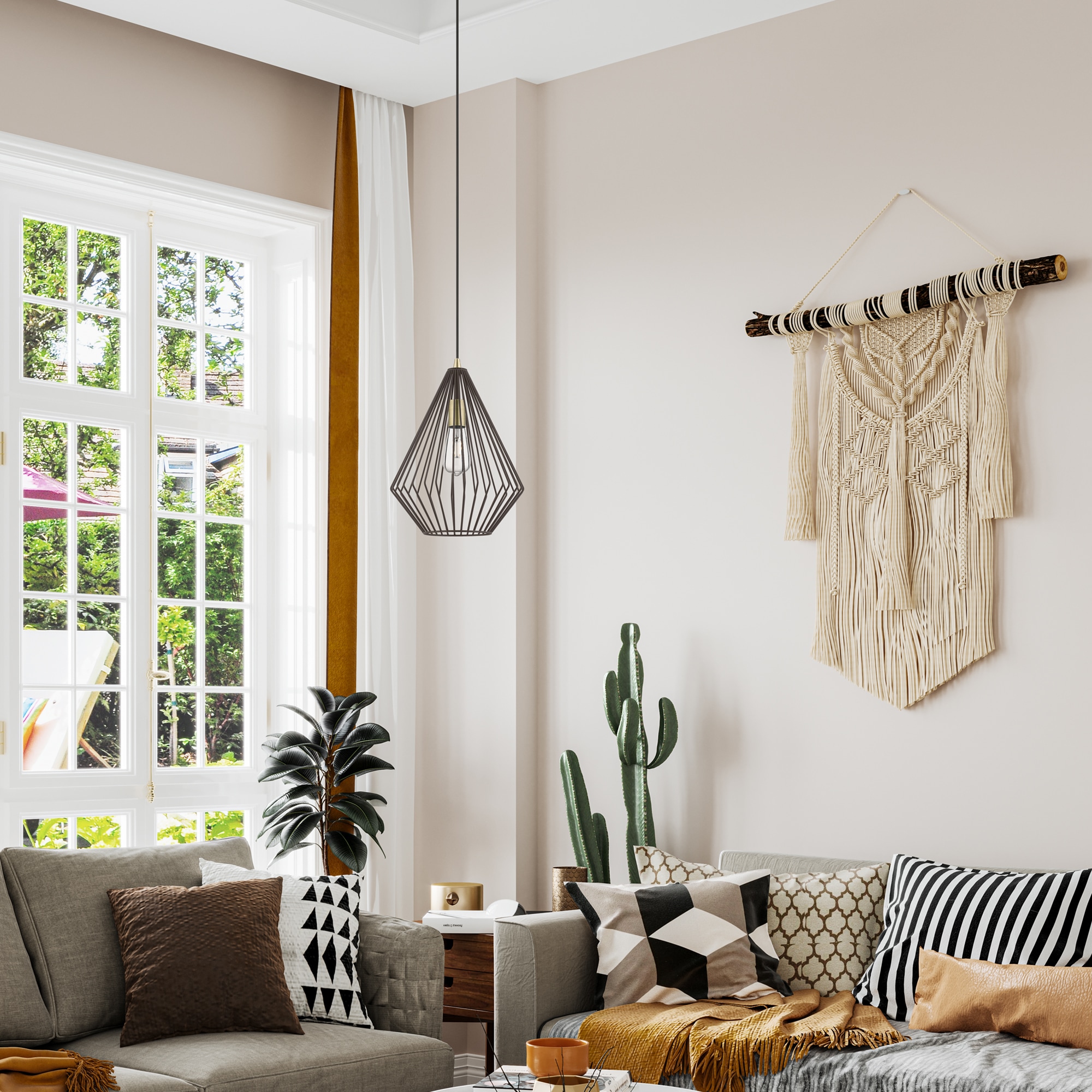Linz Geometric Bronze & Antique Brass 1-Light Pendant