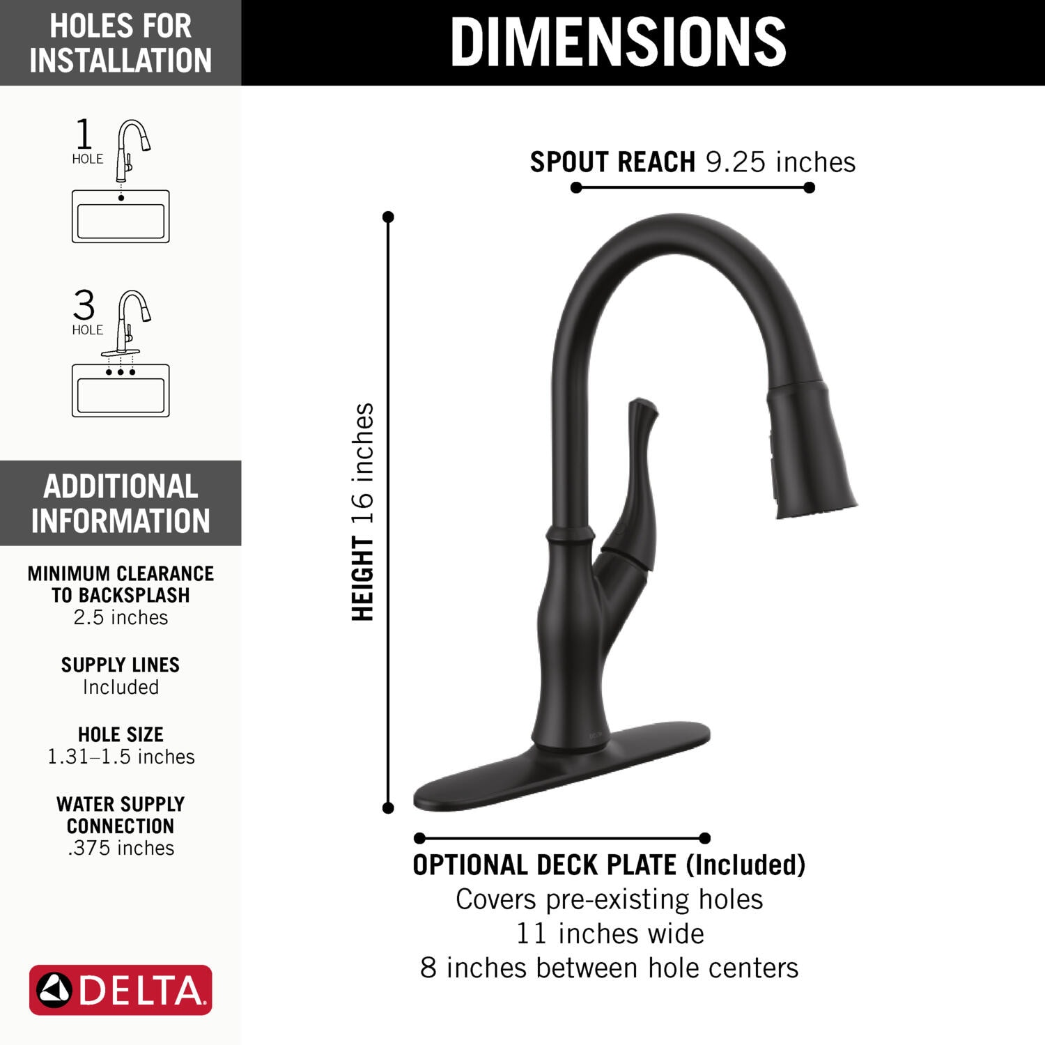 Delta Ophelia Matte Black Single Handle Pulldown Kitchen Faucet with