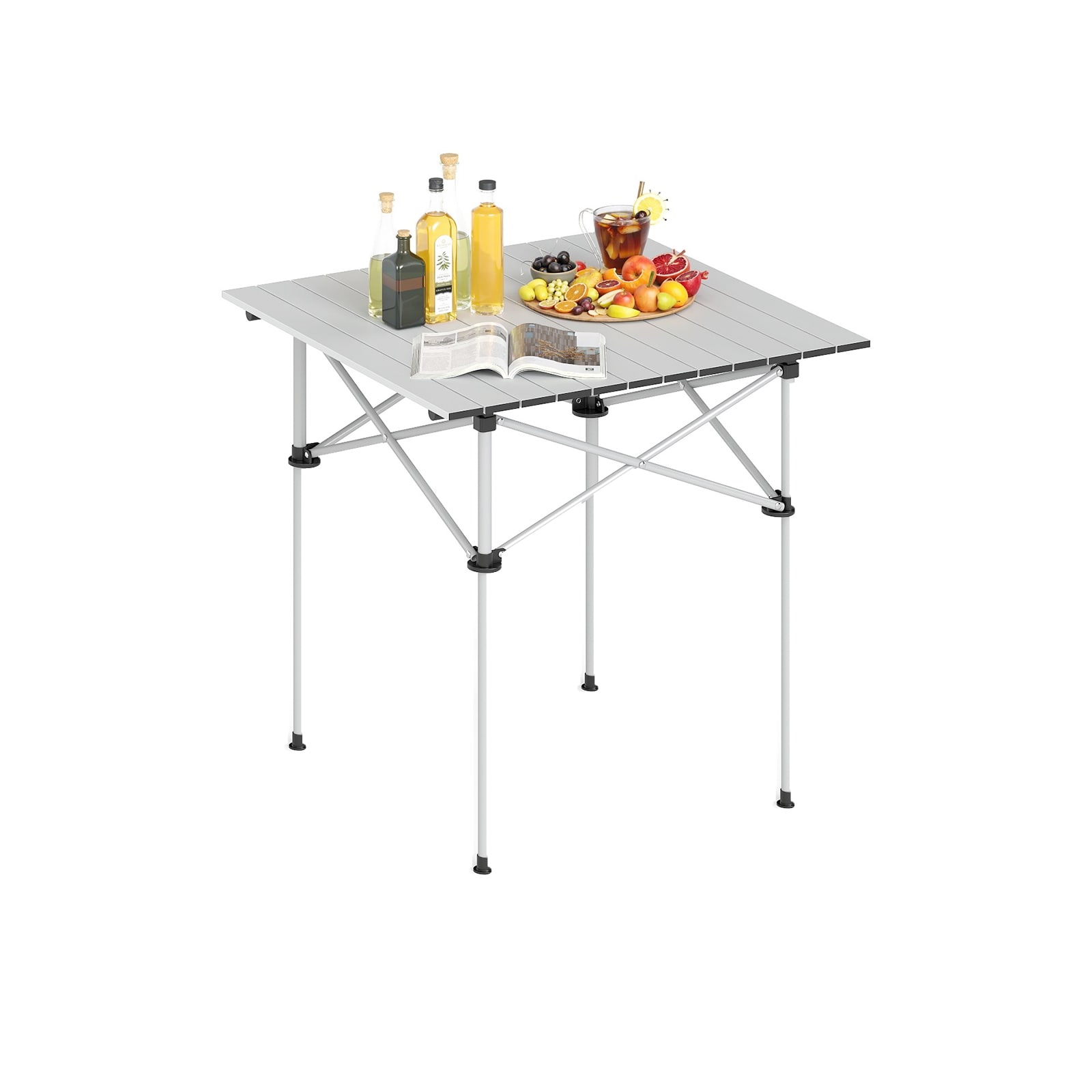 Slickblue - Folding Black/Silver Square Camping Table with Carry Bag for Camping Picnic BBQ or Beach