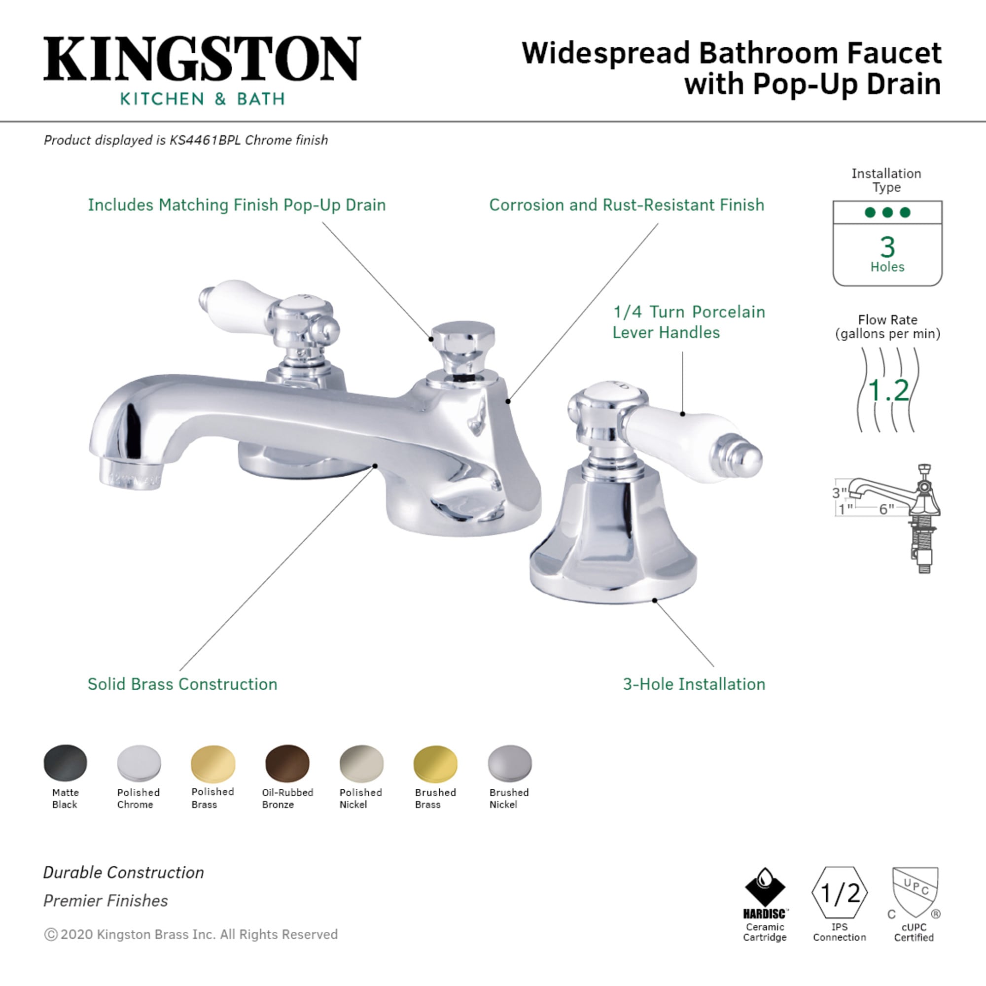 Kingston Brass WLKS4461BPL Lavatory-Faucets - View #3