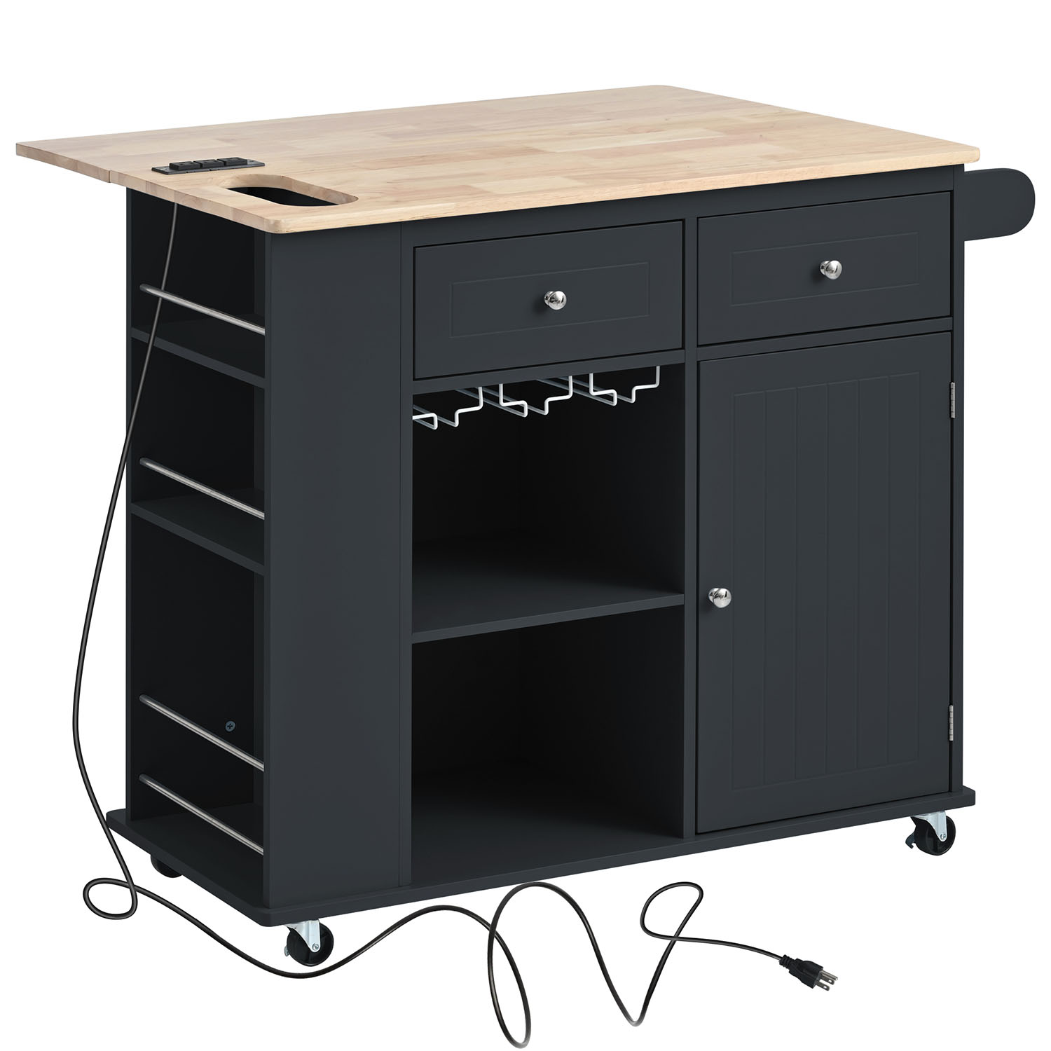 SINOFURN SYB260001BK Black MDF Base with Wood Wood Top Rolling Kitchen Cart ( 29.3-Inches x 39.8-Inches x 33.7-Inches )