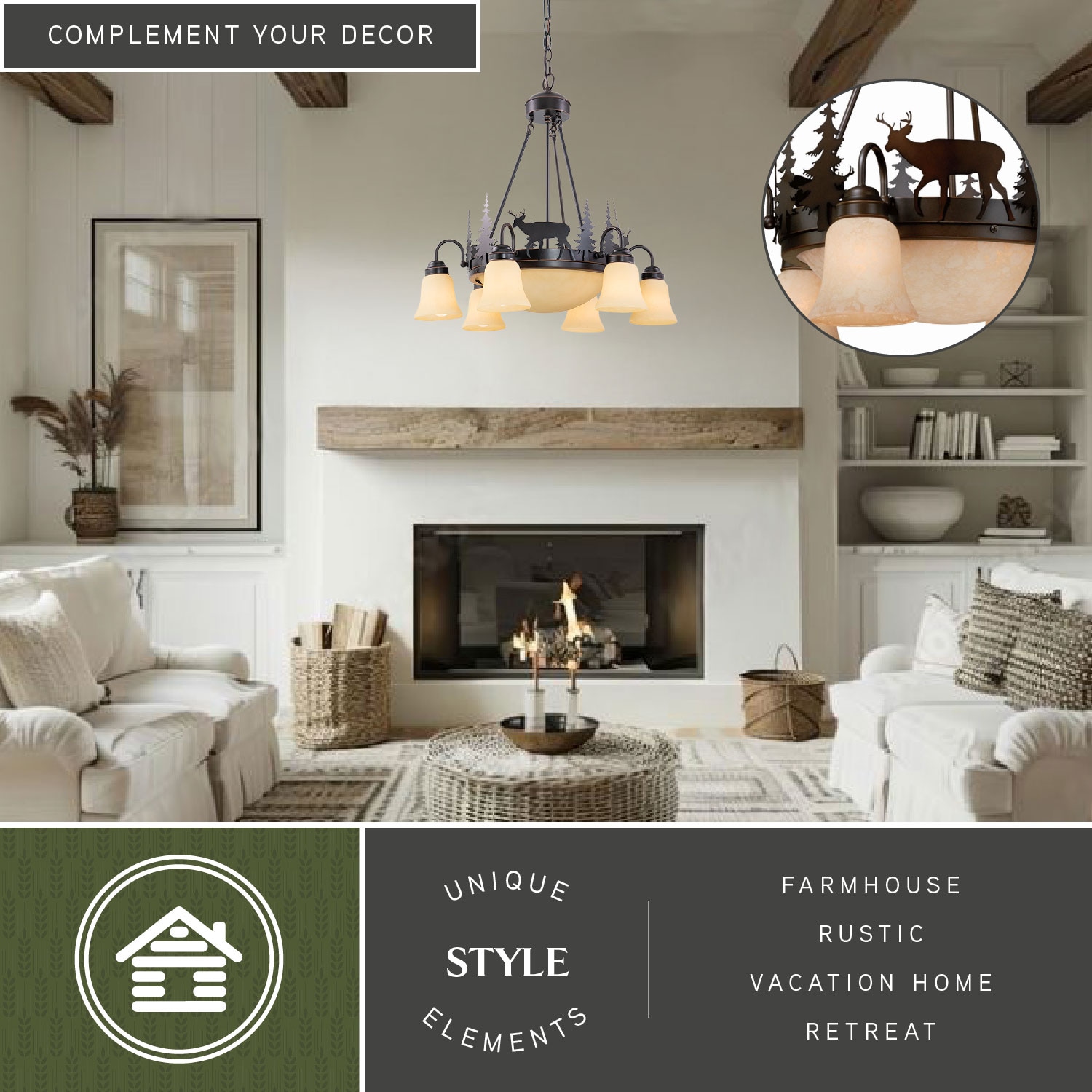 Rustic Deer Silhouette 9-Light Chandelier in Burnished Bronze