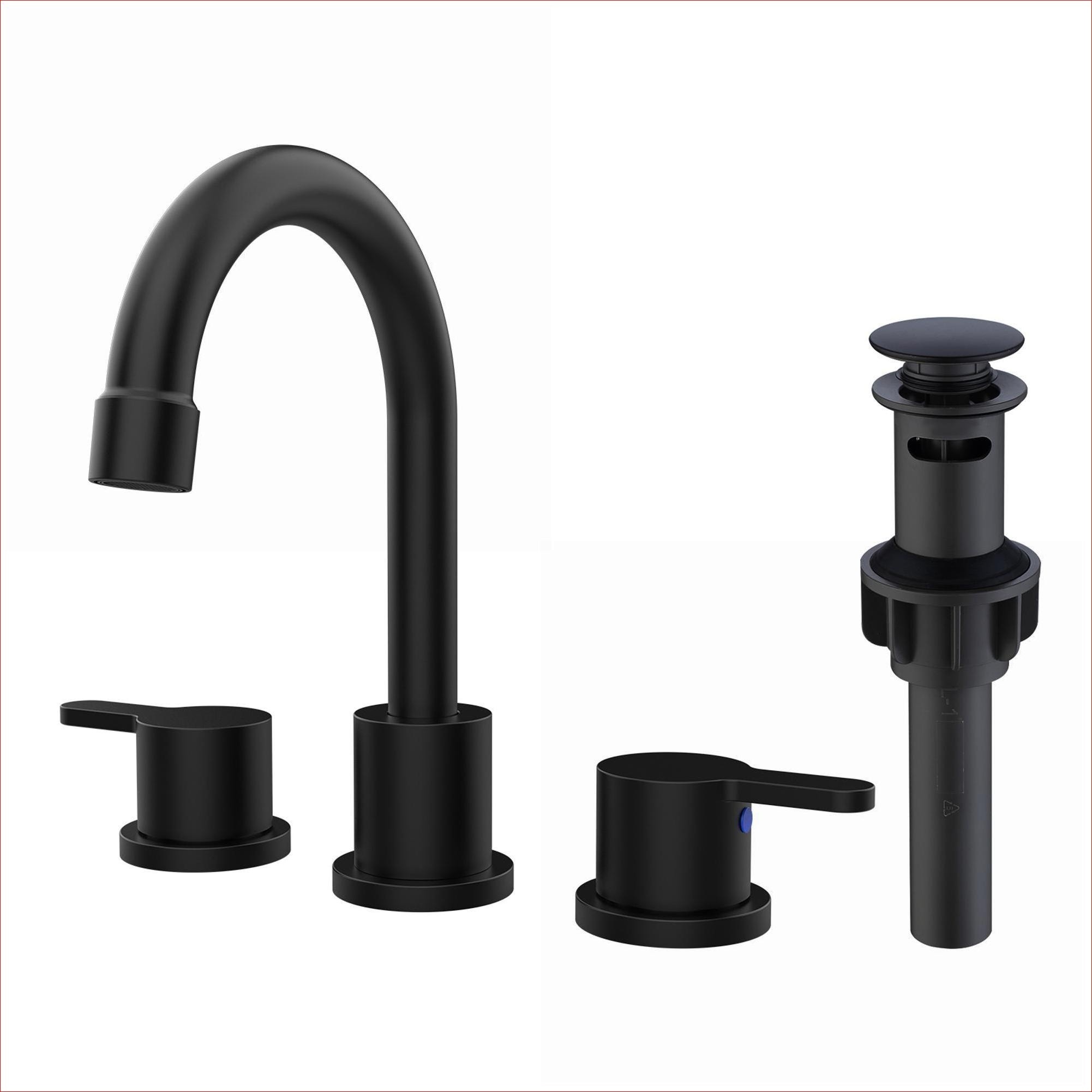 Watnature - Matte Black 8-Inch 3-Hole Widespread Metal Bathroom Sink Faucet with 360 Swivel Spout