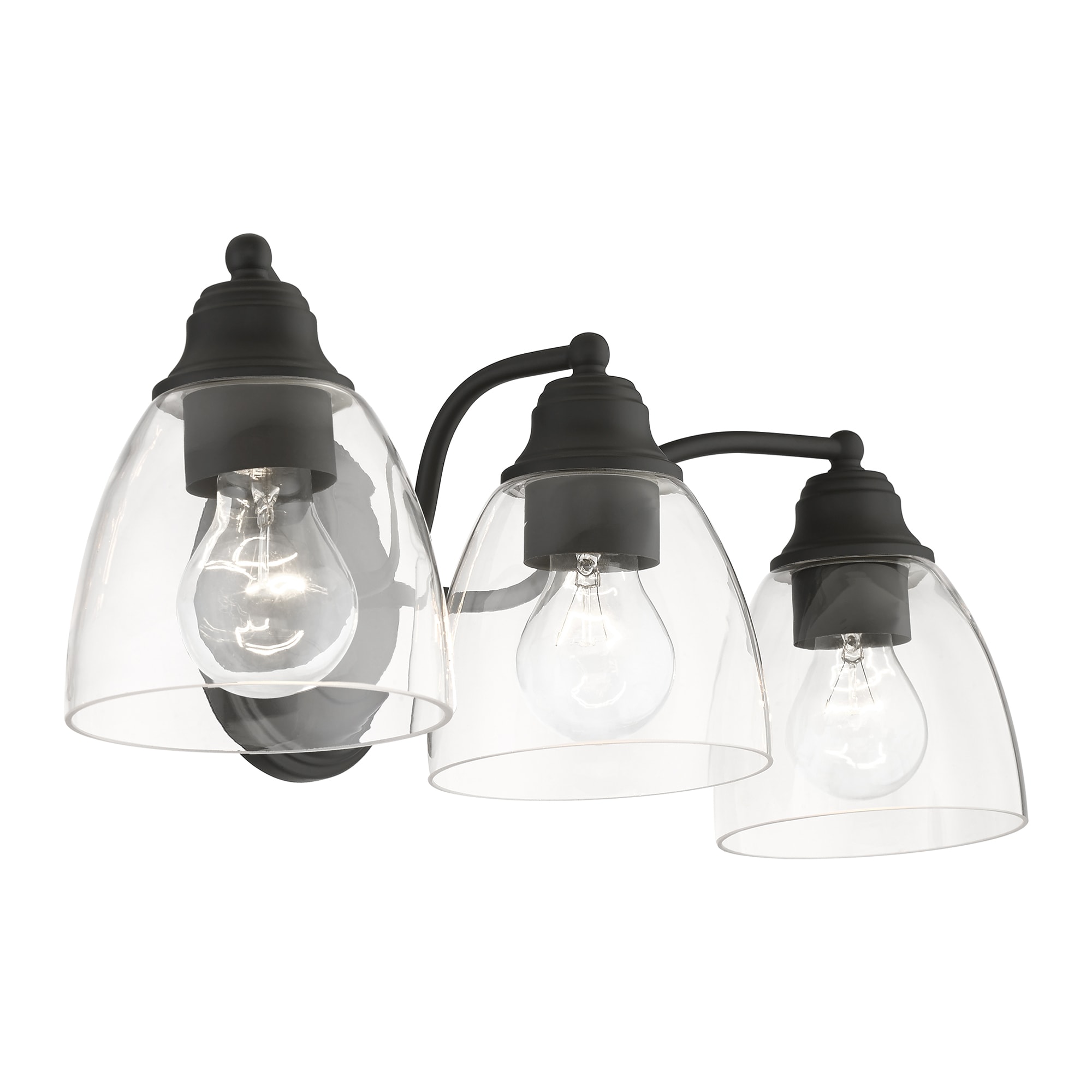 Montgomery Black Steel 3-Light Vanity with Clear Glass Shades