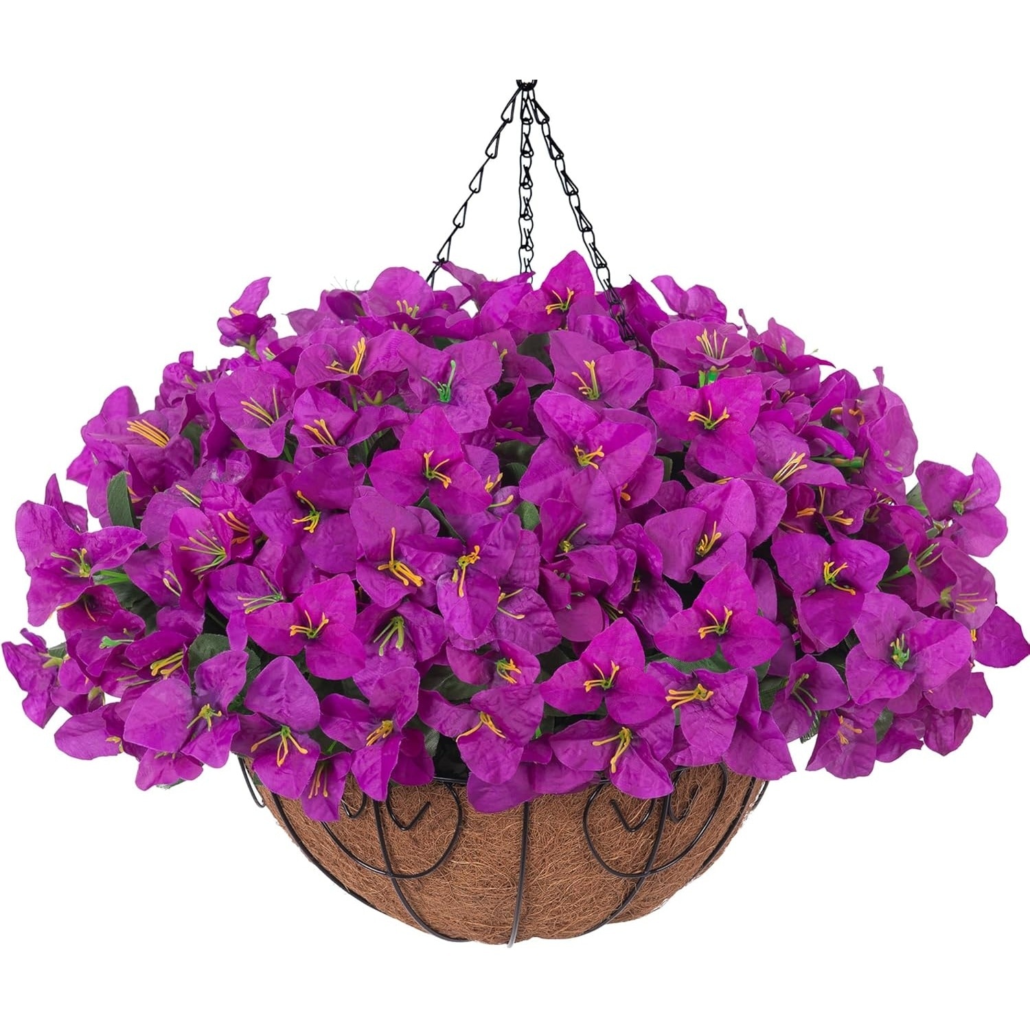 IdealHouse - 12Pack Purple Synthetic Bougainvillea Hanging Basket and 12inch HalfRound Cocofiber ...