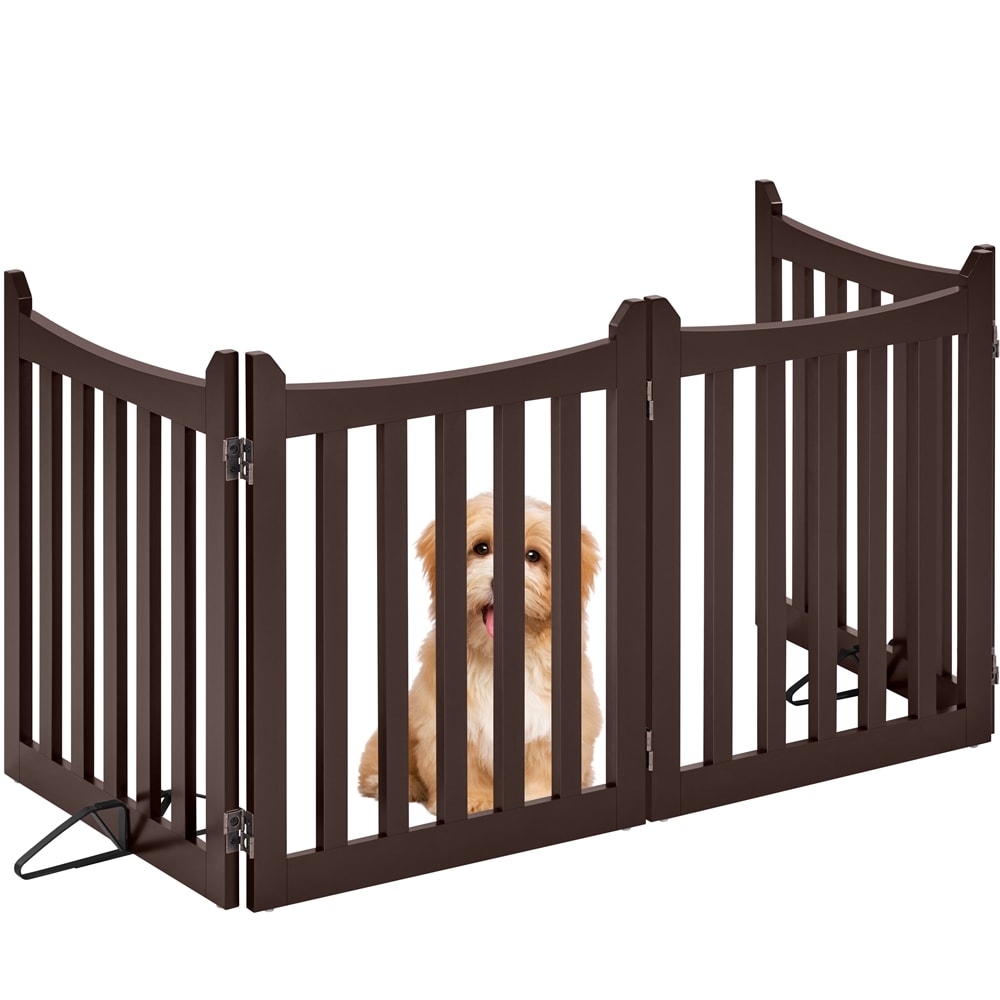 Yaheetech Espresso 24inch Tall 4-Panels Wooden Pet Gate Foldable Puppy Fence