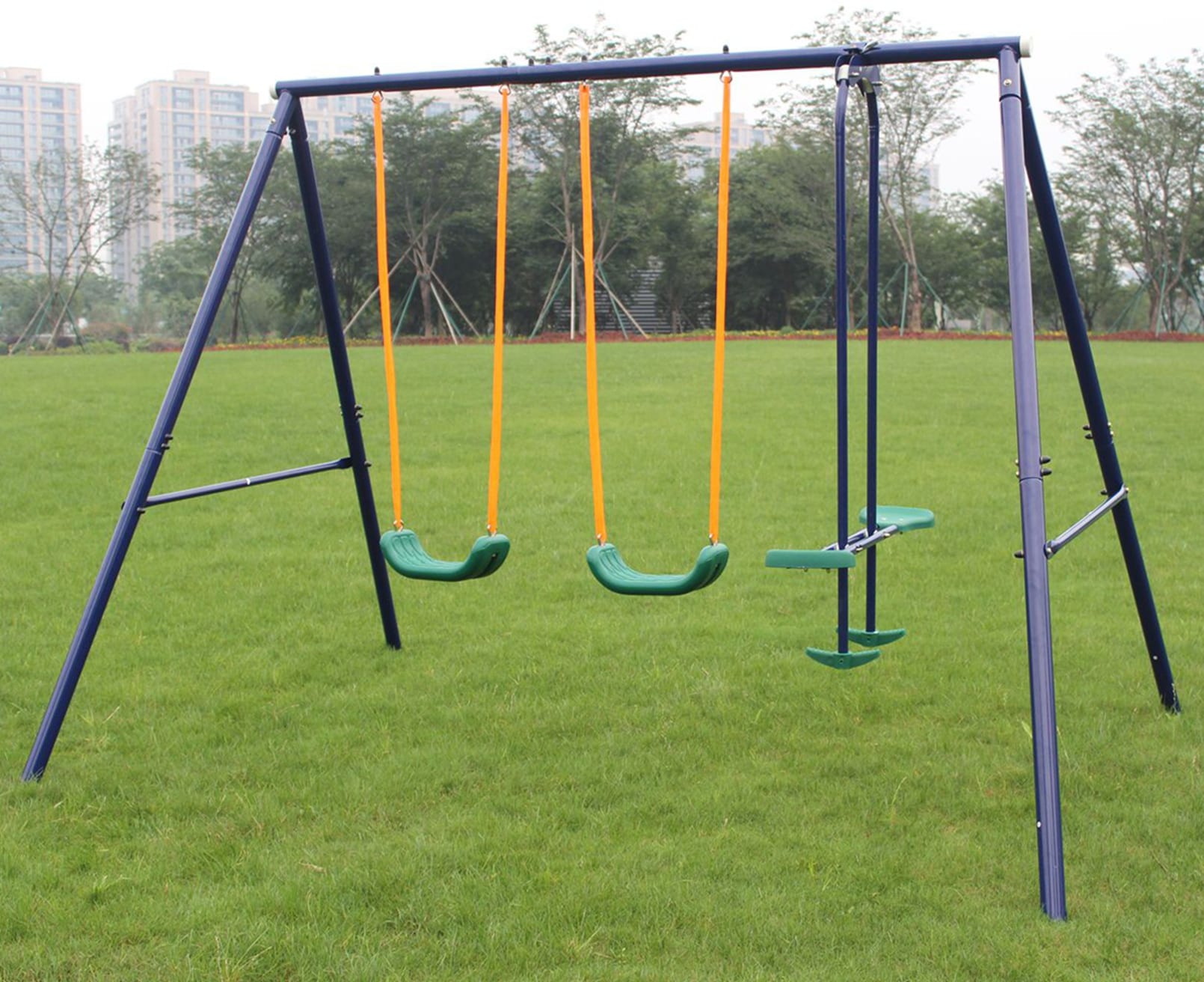 LOVMOR SF-Y-W140860517 Metal Swing Set Outdoor with Glider for Kids Toddlers Children