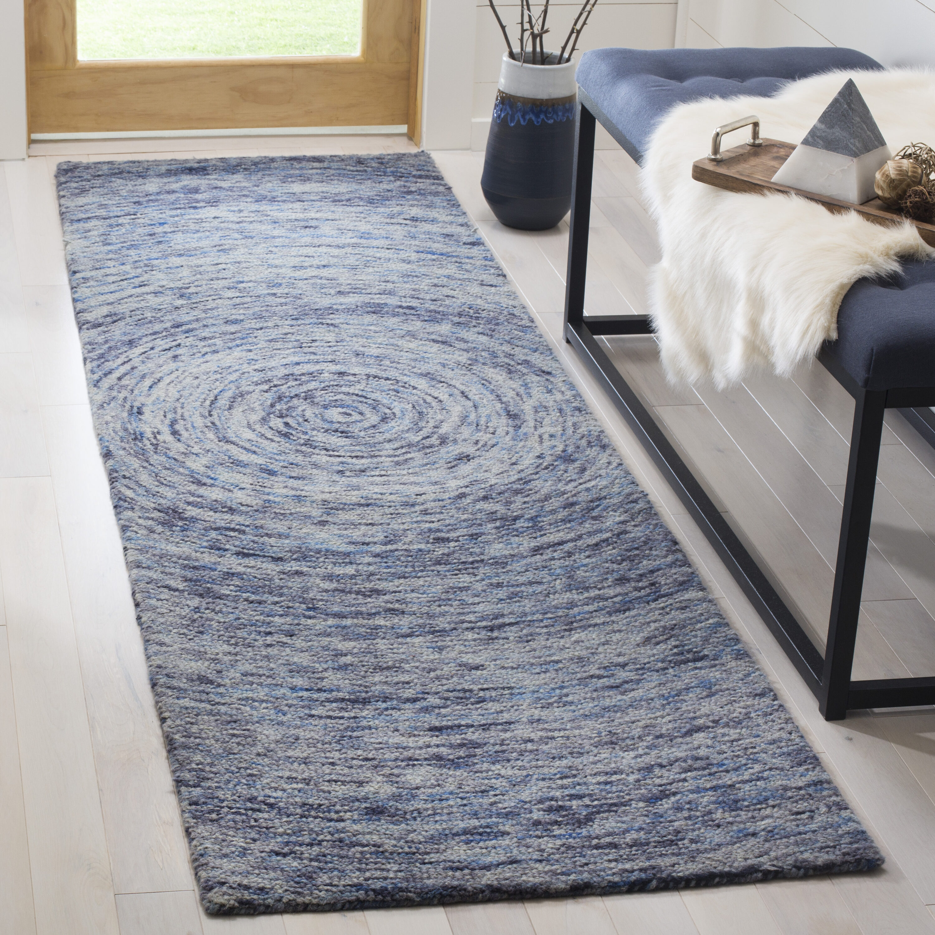 Ikt 633A Dark Blue Multi 2 x 8 Rectangular Runner rug