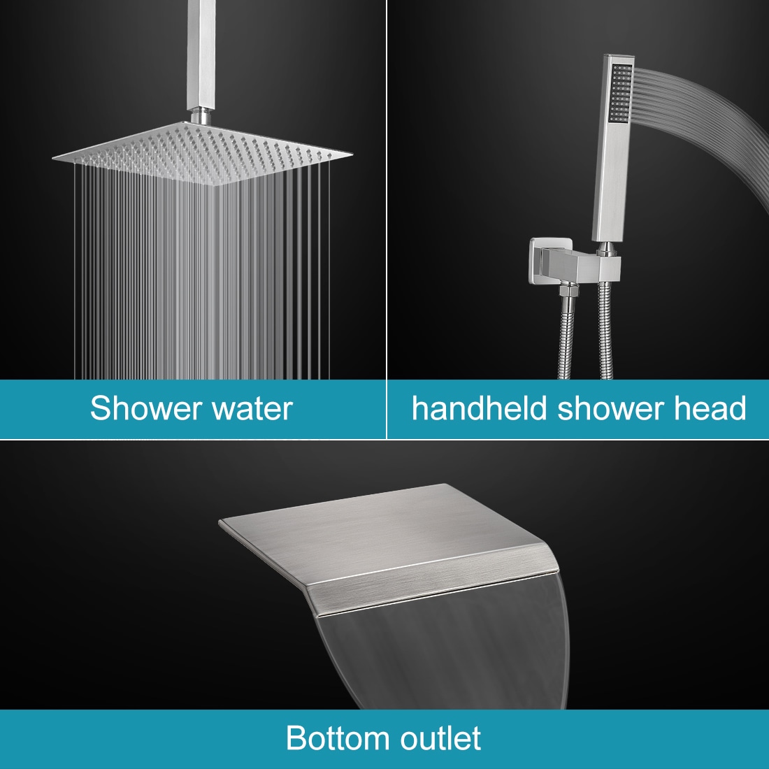 BWE A-95014 Shower Faucet Brushed Nickel 1-handle Multi-function Square ...