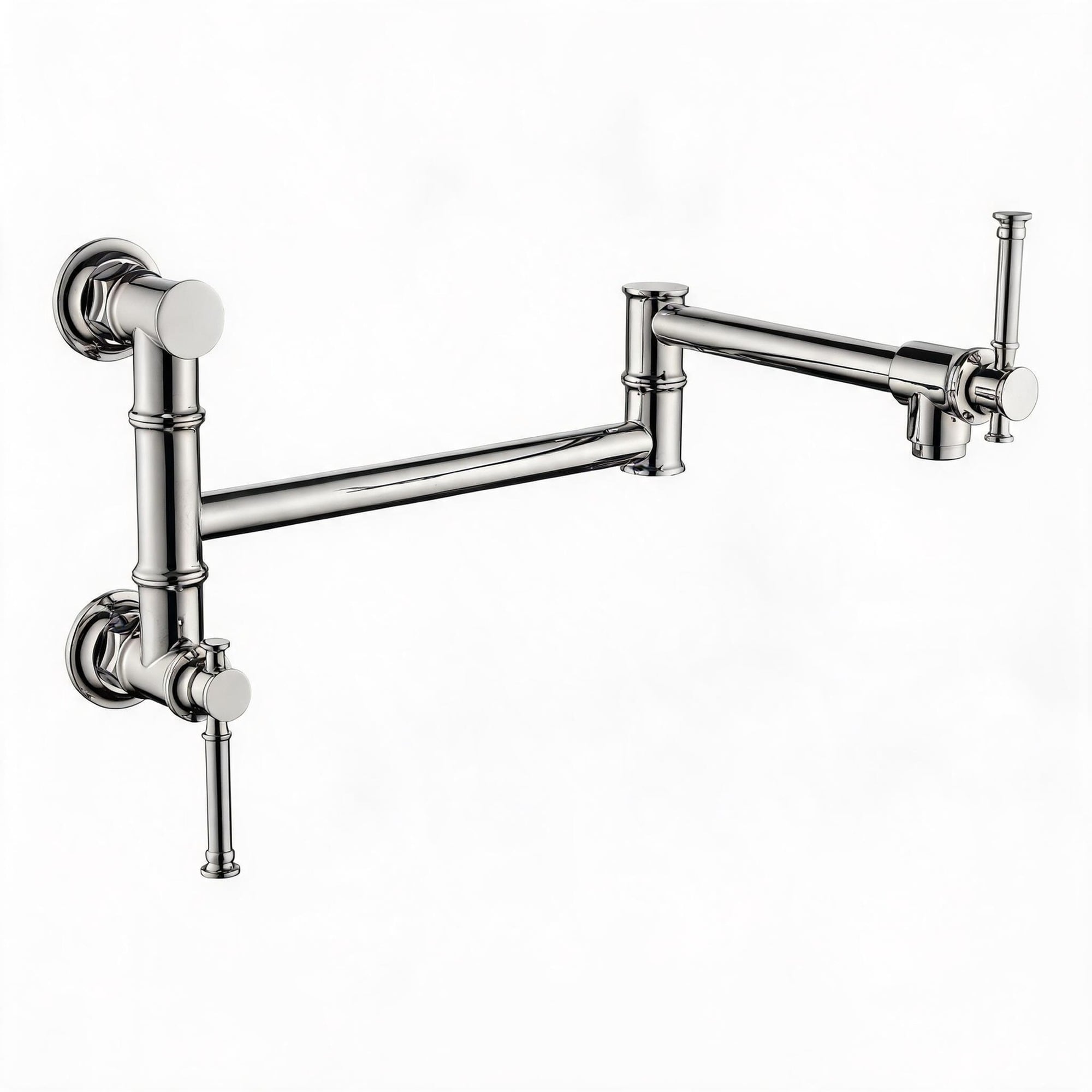 IAK Chrome Brass Wall Mounted Pot Filler Faucet with Free-Swivel Arm and Double Handles