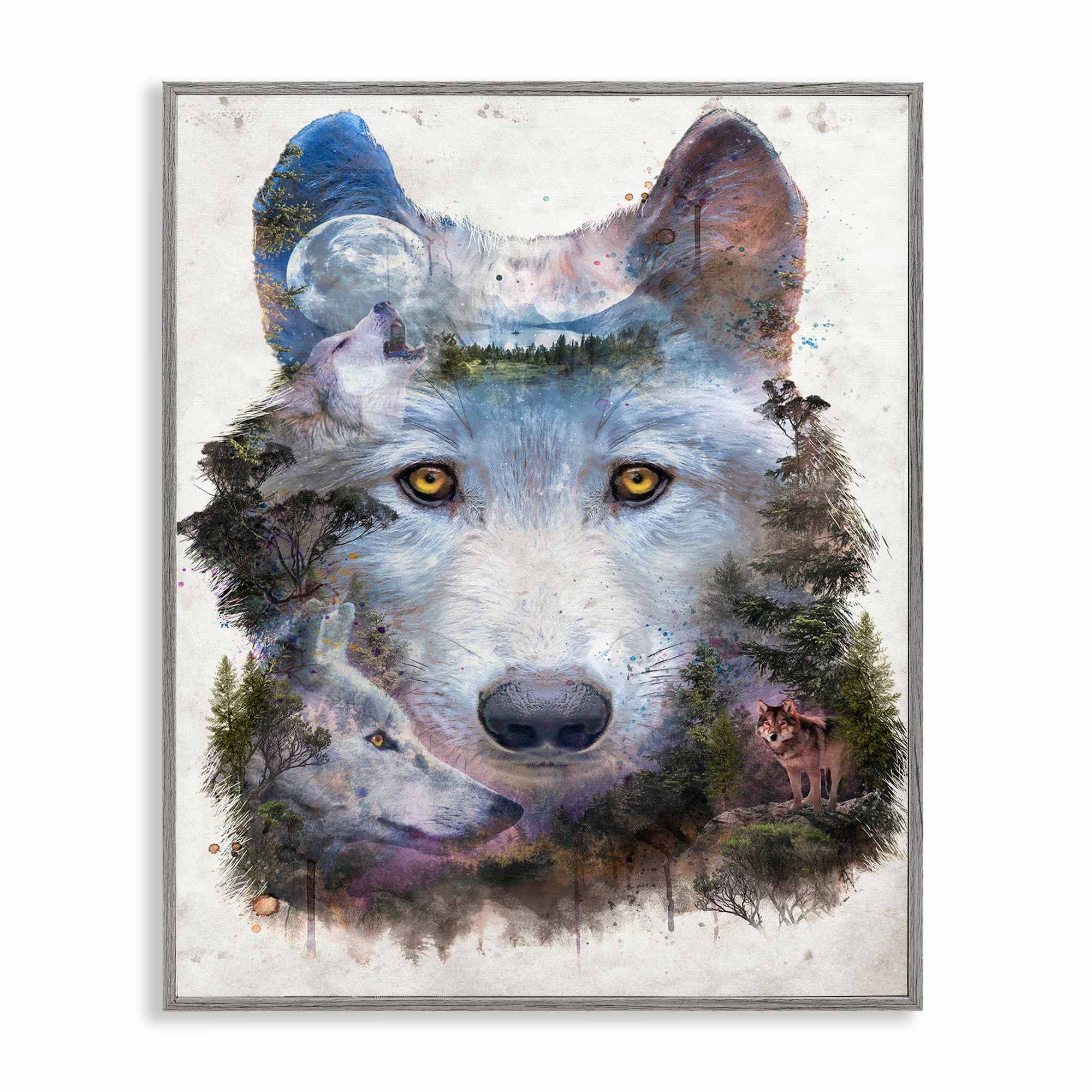 Stupell Industries BT-338-GFF-16X20 Wolf Form with Woodland Scene Gray Framed Giclee Art By Barrett Biggers 16 x 20