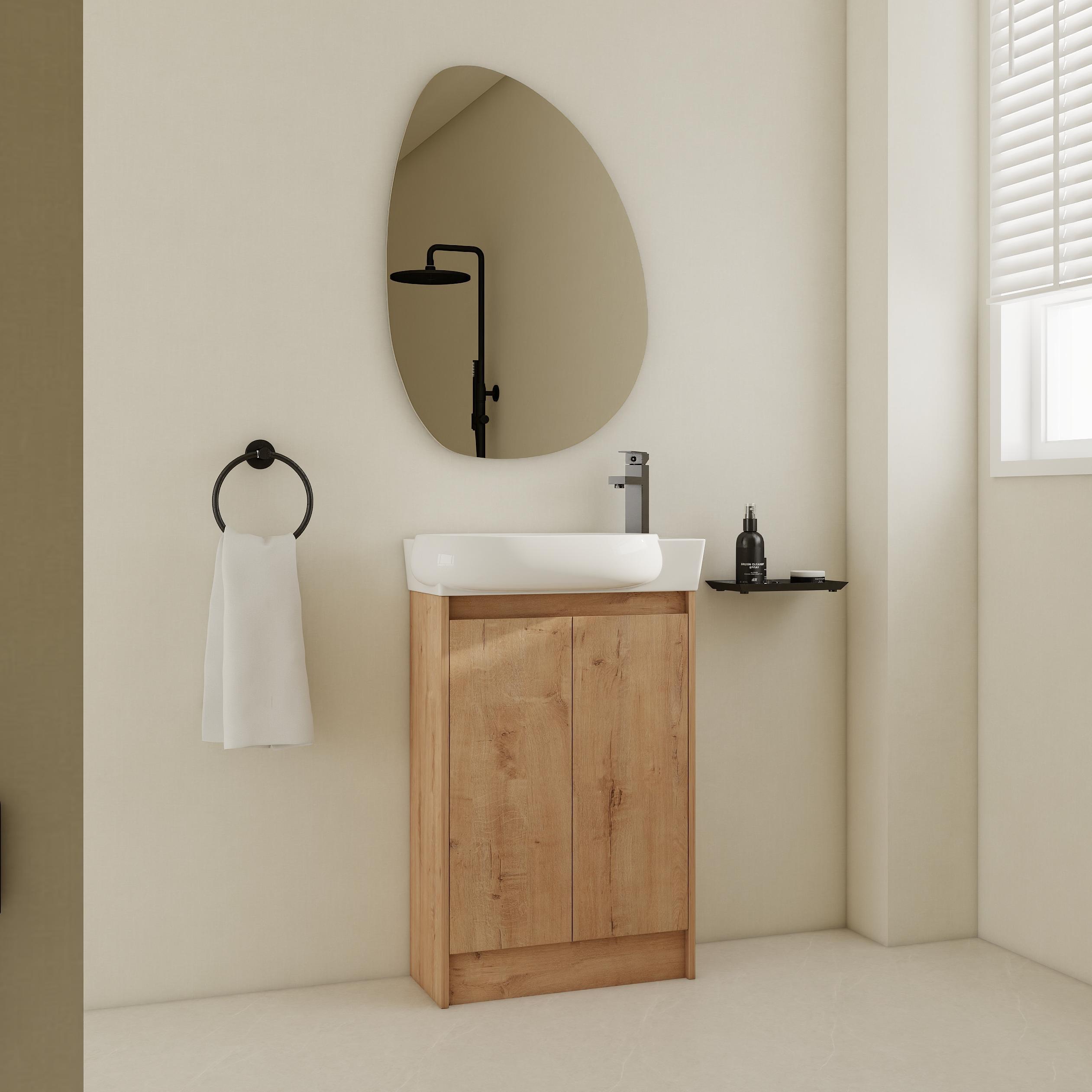 Vynxaria - 23-in Imitative Oak Single-Sink Freestanding Bathroom Vanity Plywood Cabinet with Cera...