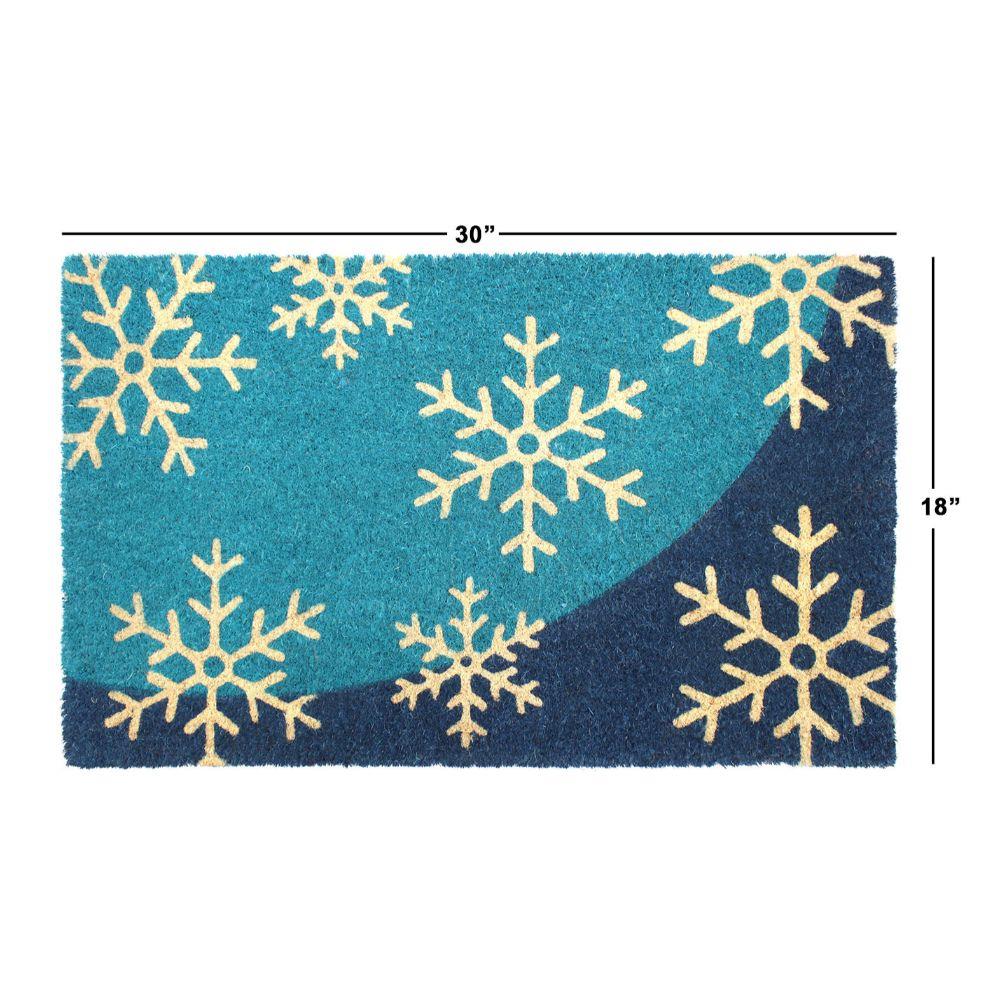 LBCASA Christmas Indoor Door Mat - 18x30, Non-Slip Welcome Mat for Patio,  Xmas Snowflake Winter Line Aesthetics Blue Front Door Rug for Entry
