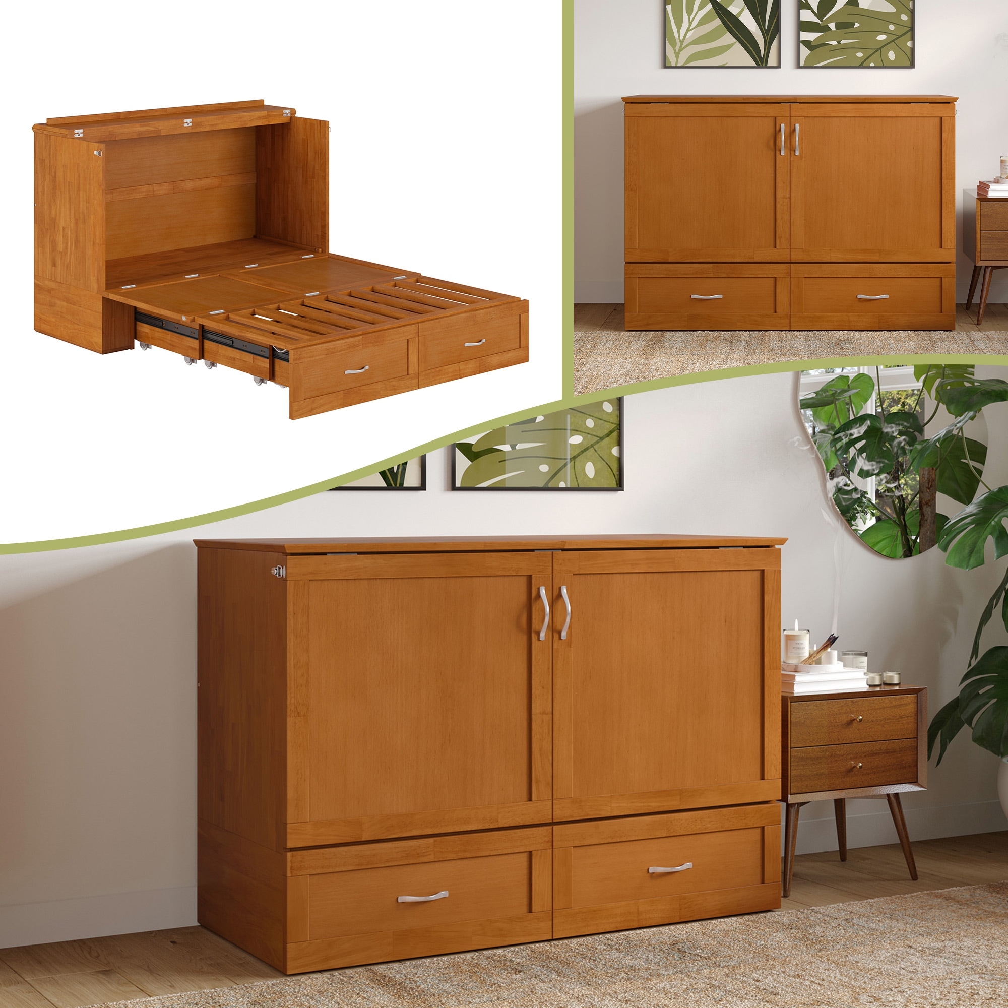 AFI AC62310T Alara No Mattress Light Toffee Full Wood Murphy Bed with Storage