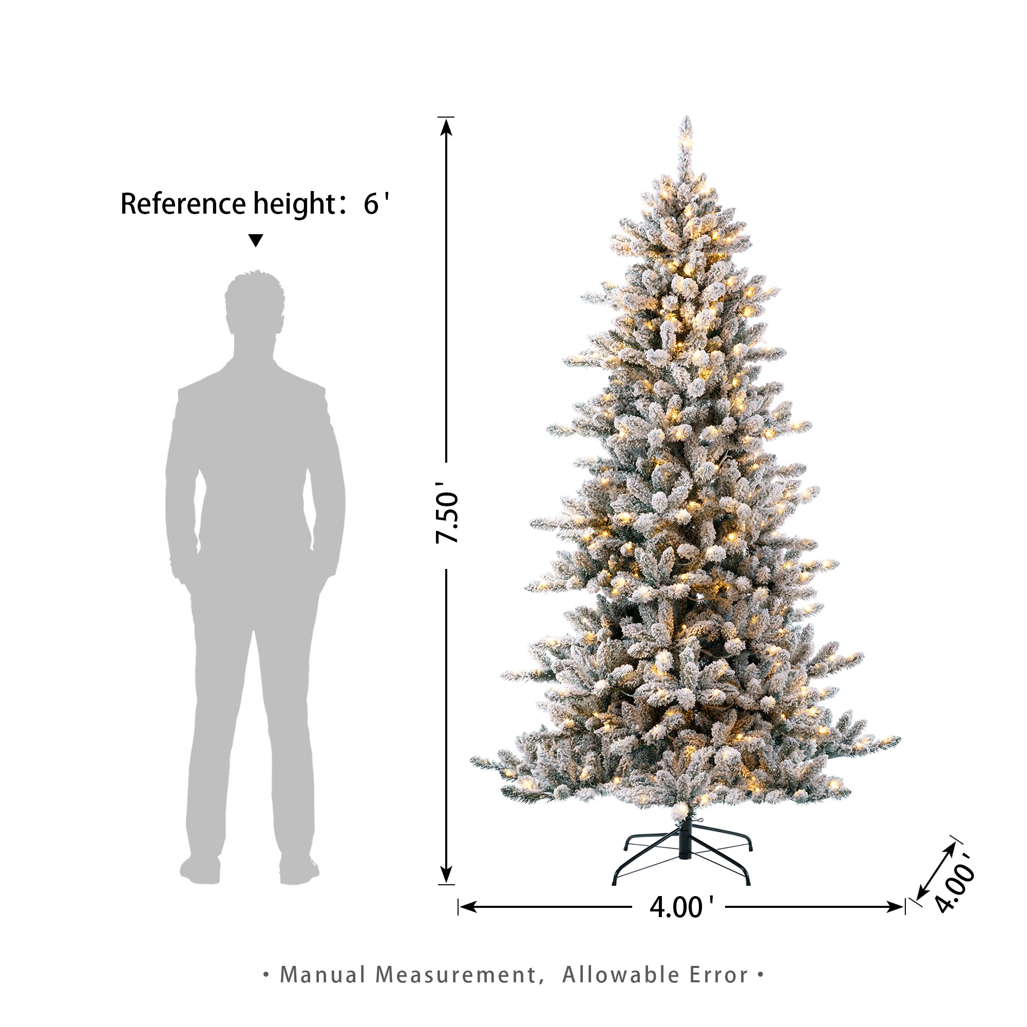 Glitzhome 7.5-ft Pre-lit Flocked White Artificial Christmas Tree with ...