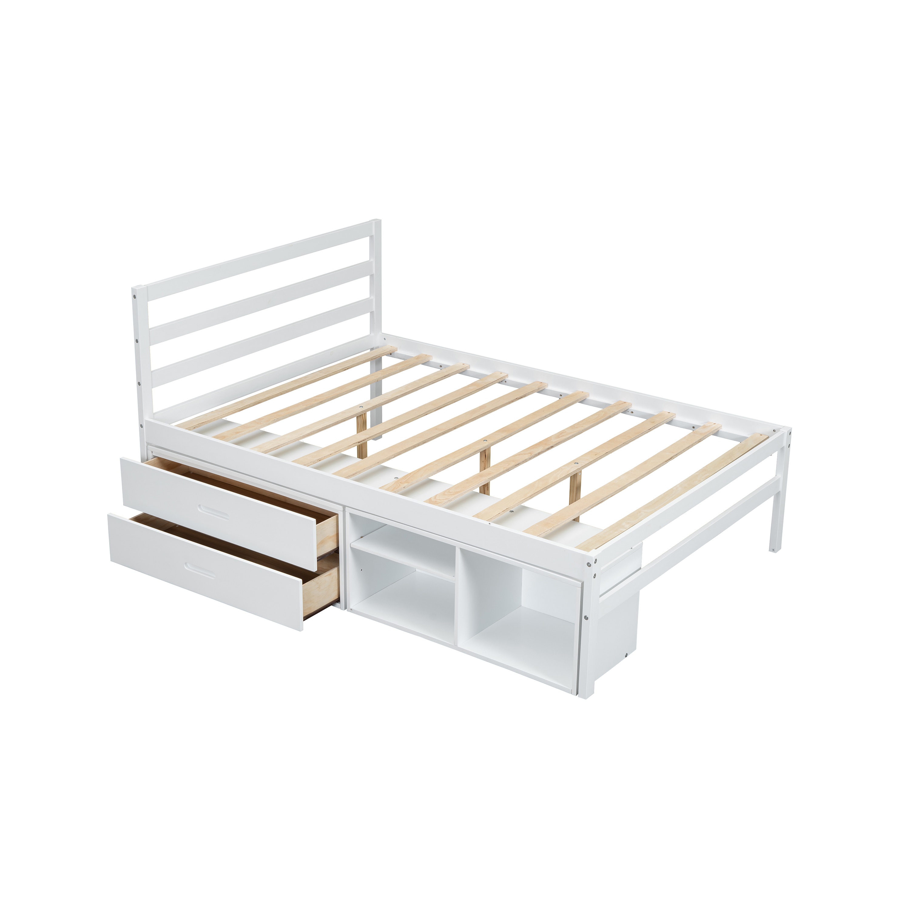 Damerin BD-A10 White Full Wood Bed frame Bed with Storage