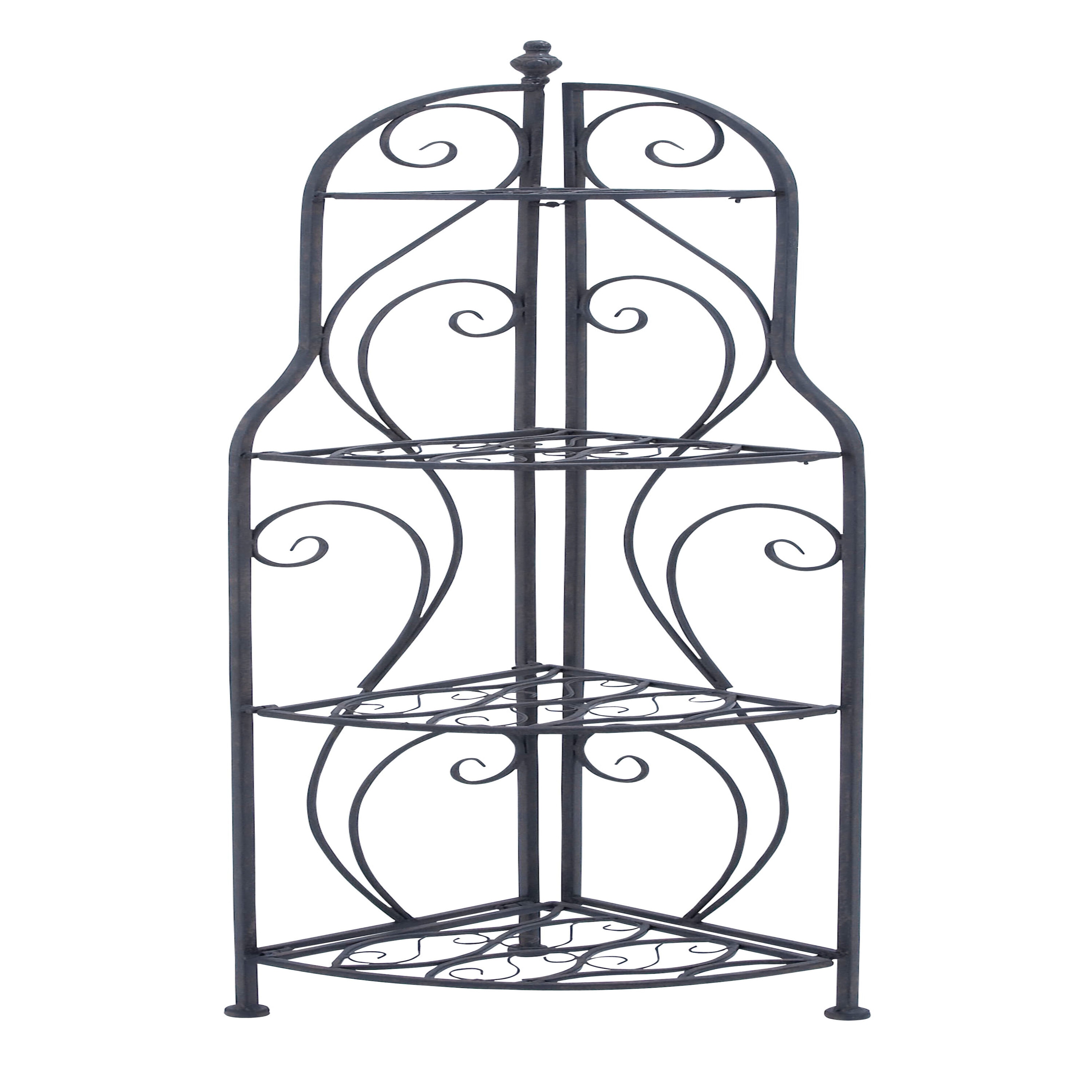 Black Metal Scroll Corner Bakers Rack with 4 Shelves