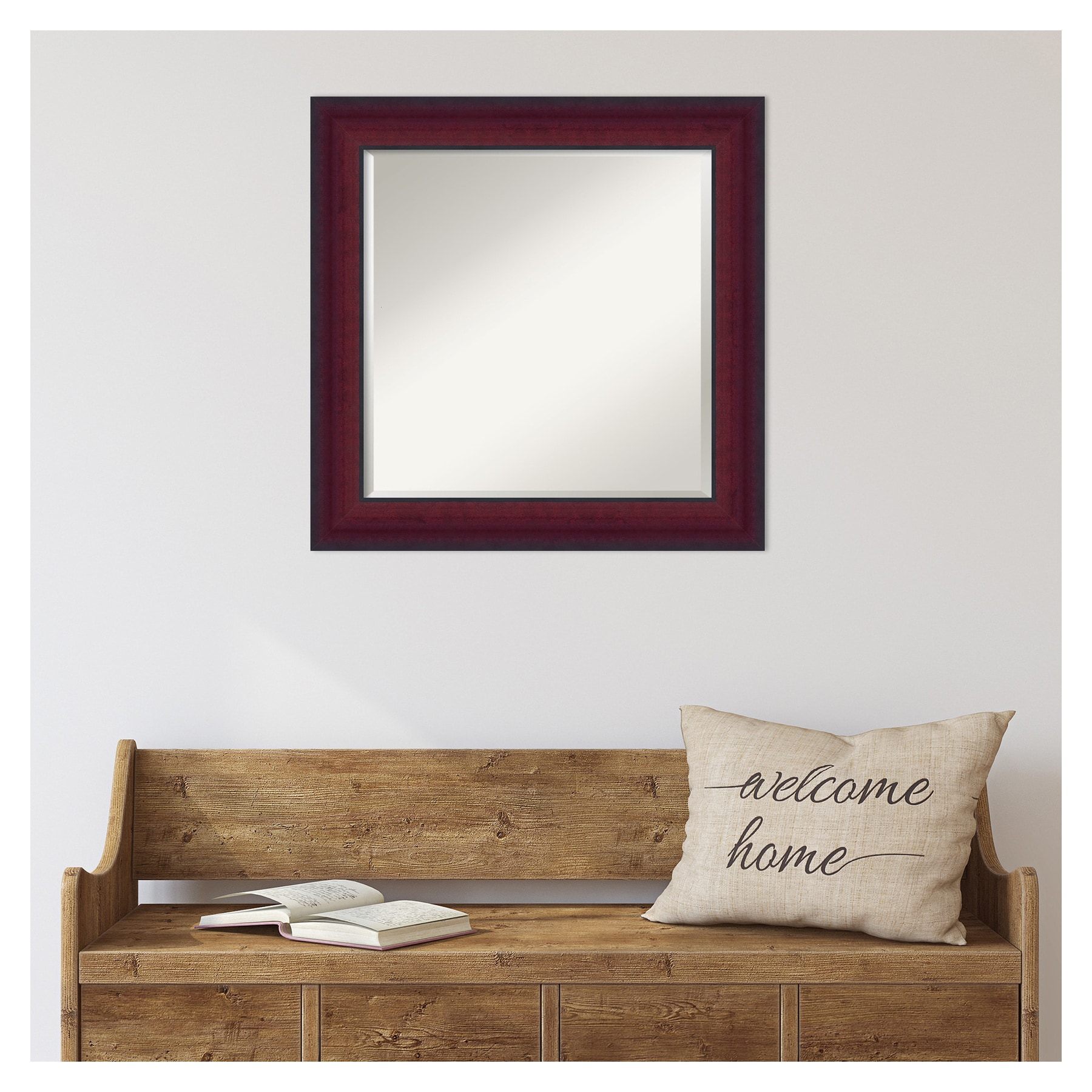 Canterbury Cherry 25" Square Wood Framed Wall Mirror