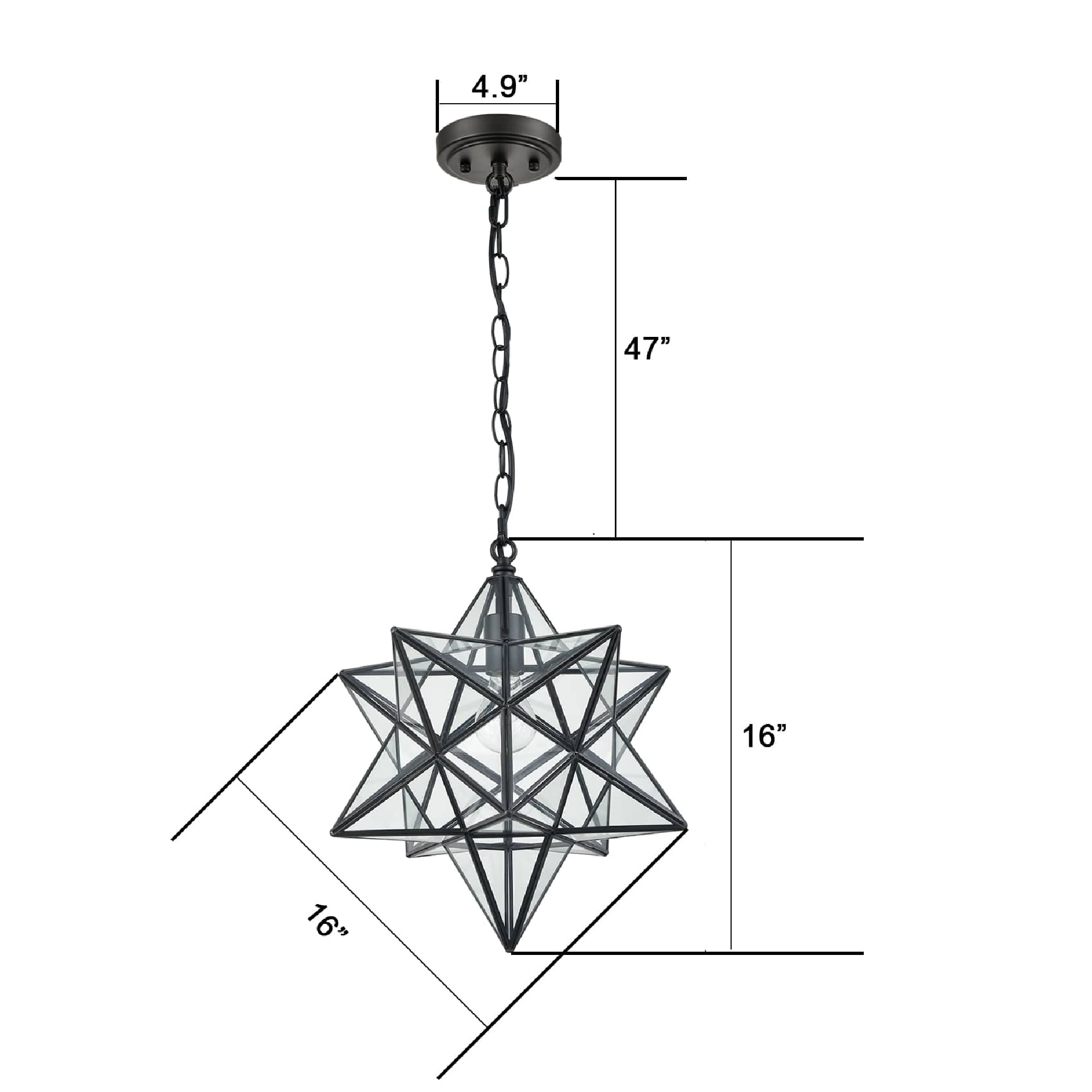 Geometric Black and Clear Glass Star Pendant Light