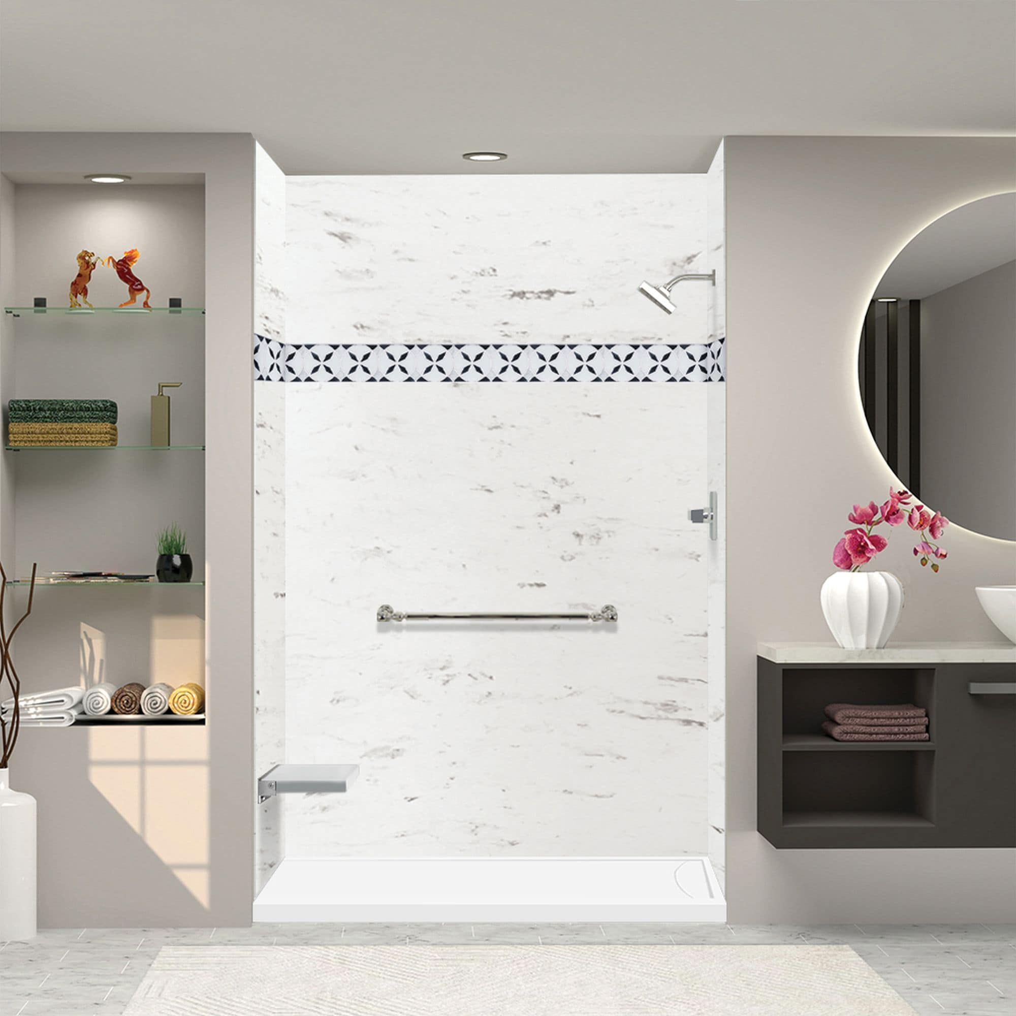 Transolid FSL6032R-01 32-in W x 60-in L Right White Single Threshold Rectangle Shower Pan Base with 2-in H Threshold