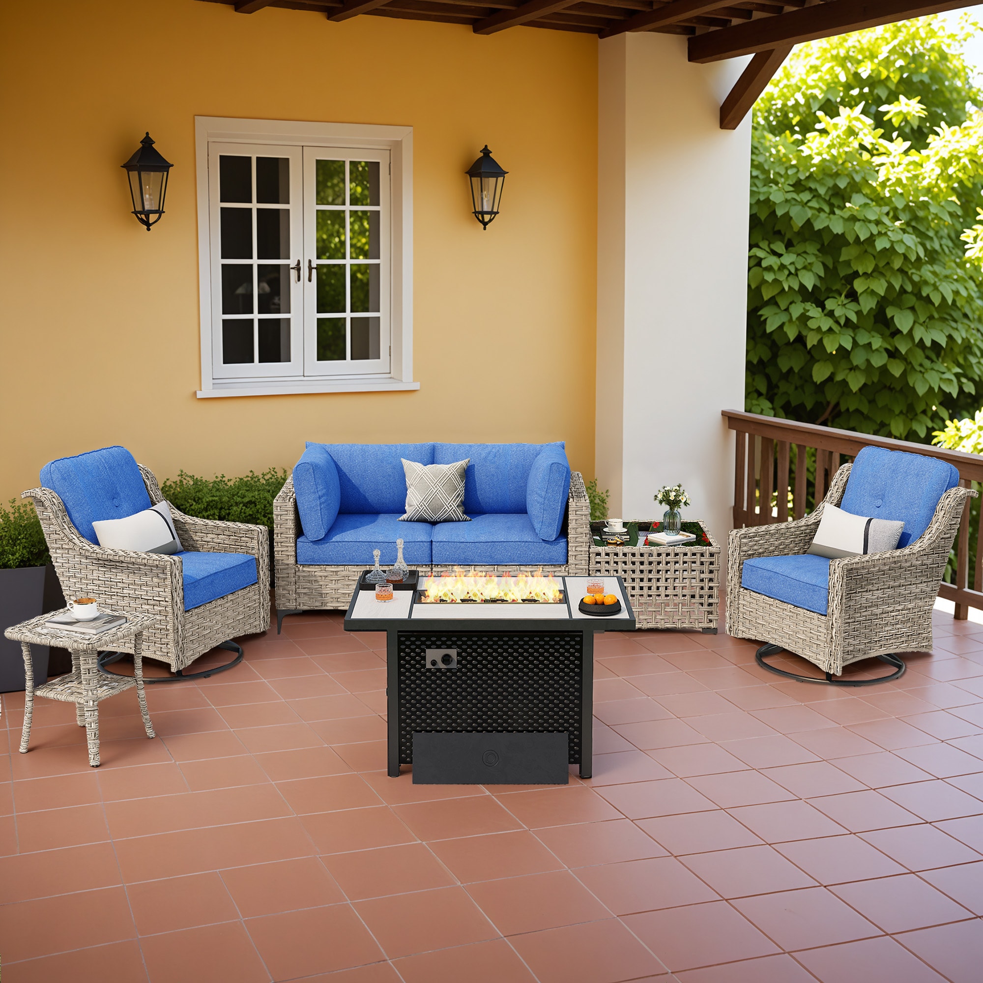 ALTRIGUS 6L-CFP03-YZSKT507-AL 7 -Piece Wicker Patio Sofa Conversation Set with Blue Cushions