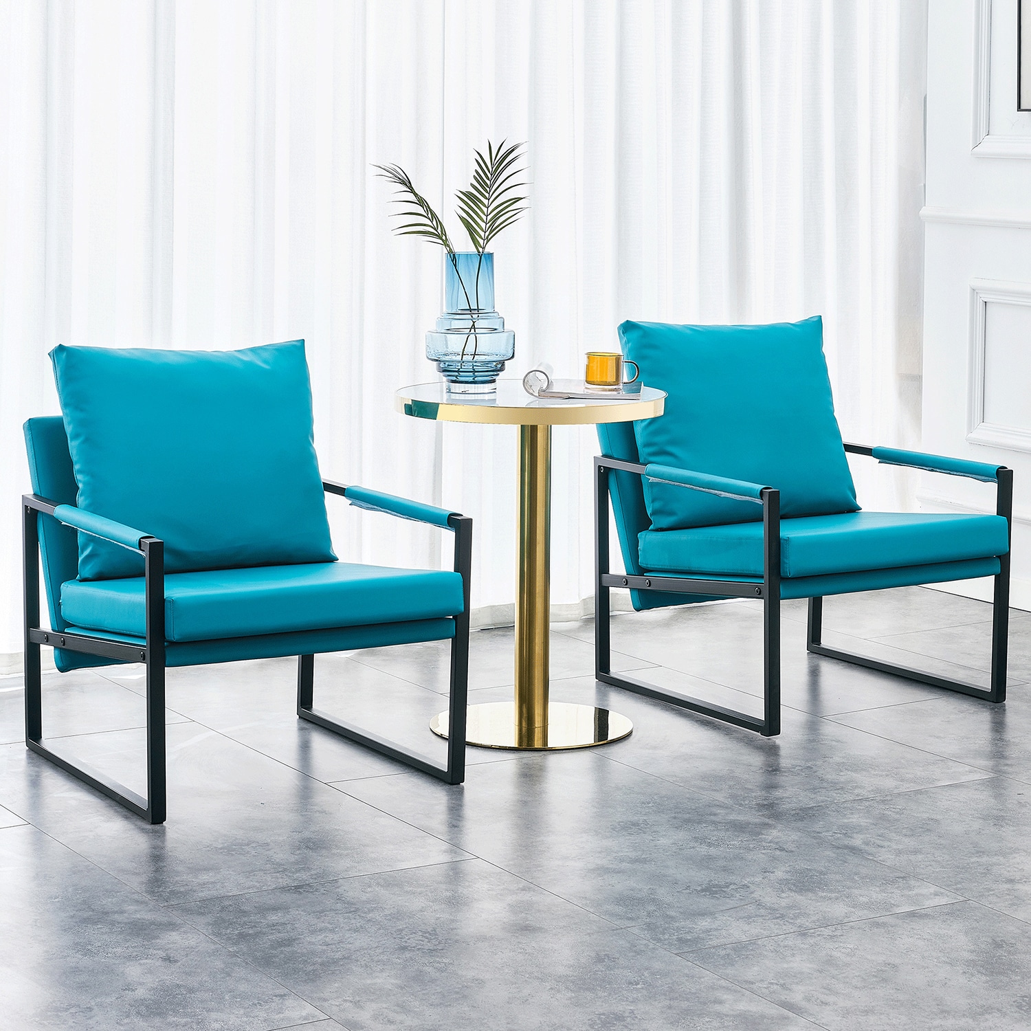 GZMR Mid Century Modern Upholstered Armchair Modern Cyan Faux