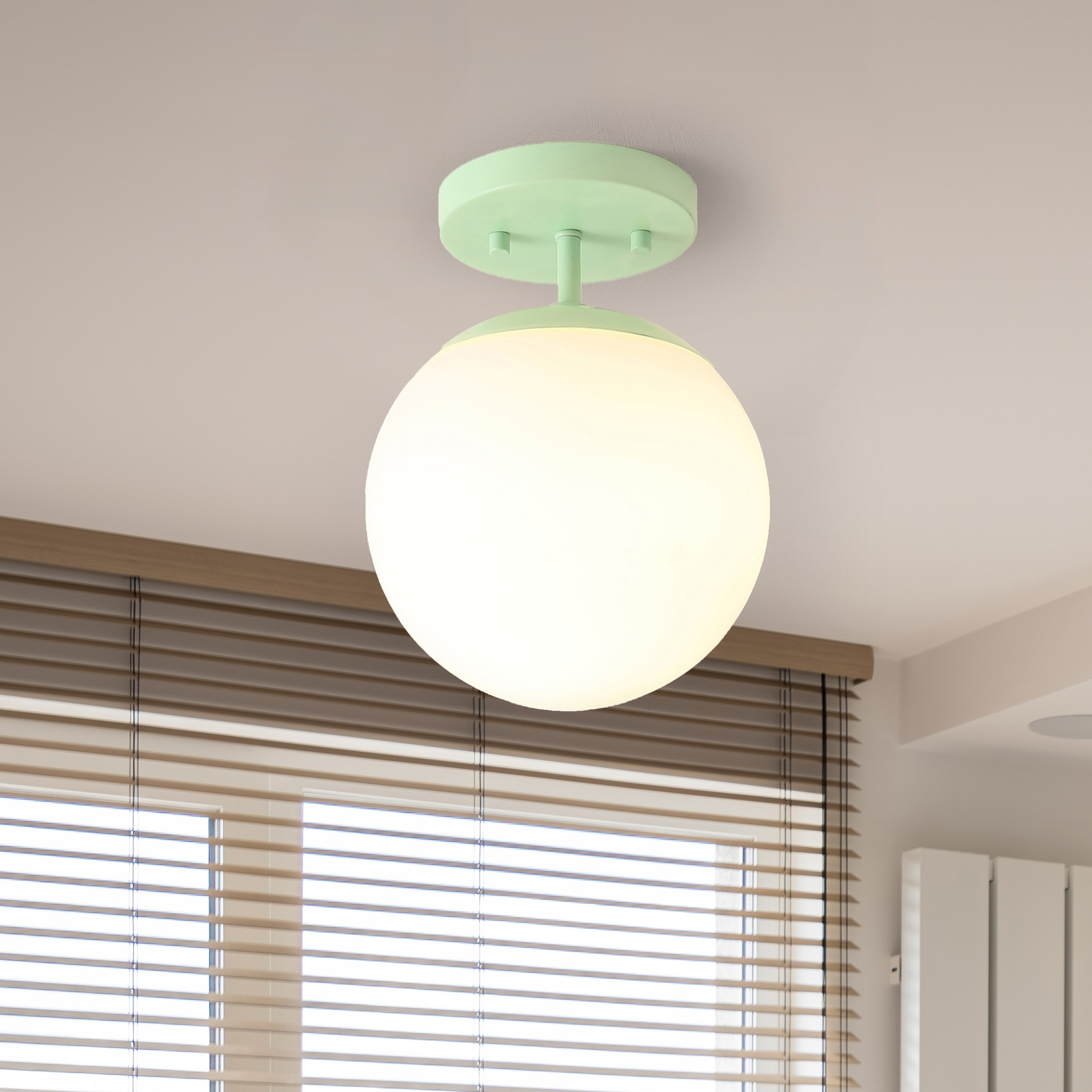 JONATHAN  Y JYL7499E Marcel Bistro Iron/Glass Farmhouse 1 -Light 7.75-in Polished Green Semi Flush Mount Light