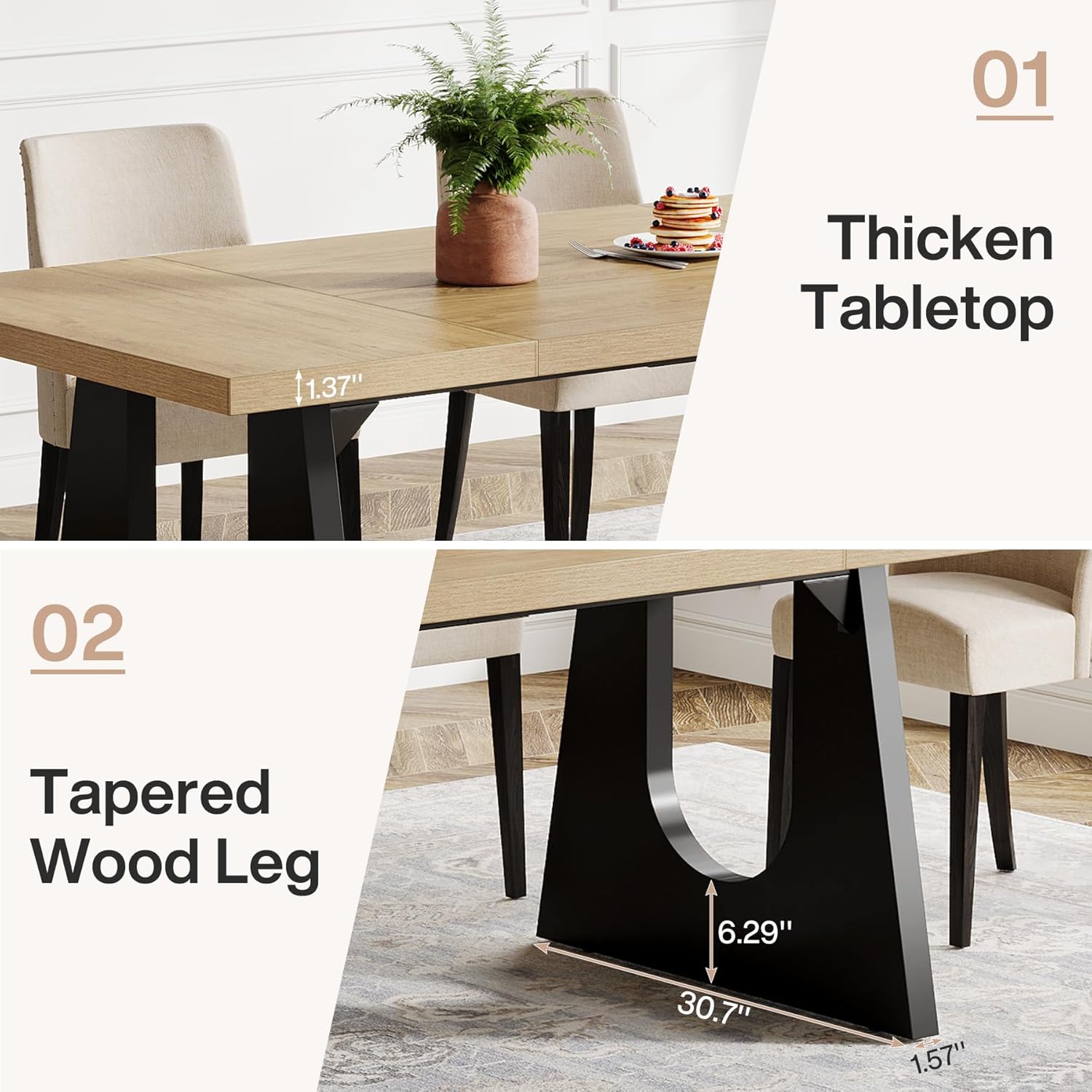 Tribesigns Natural Modern Rectangular Dining Table 70.8 L x 29.5 H with ...