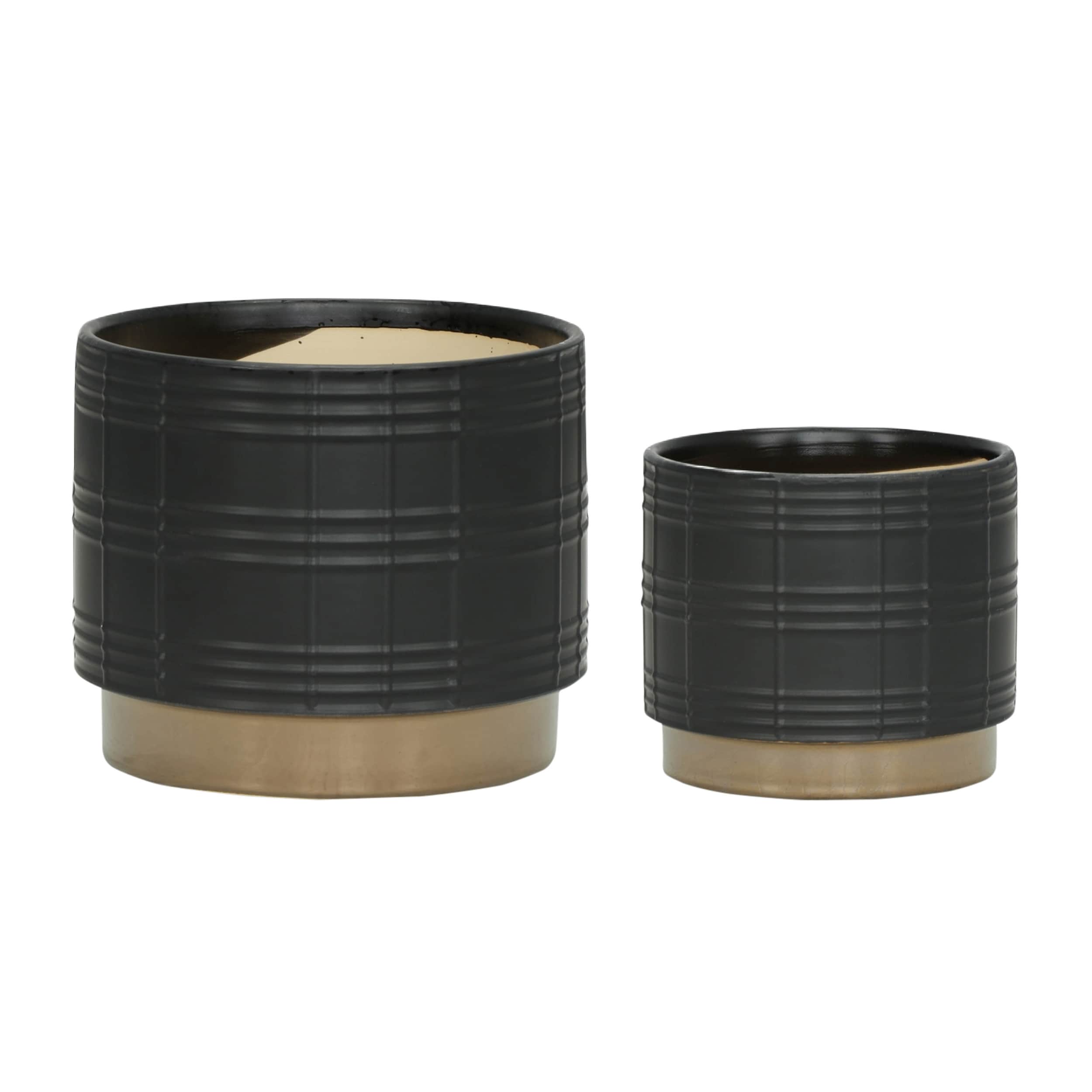 Kahomvis HDA-QPB0-819 Round 7.0-in W Small Black Ceramic Indoor/Outdoor Planter
