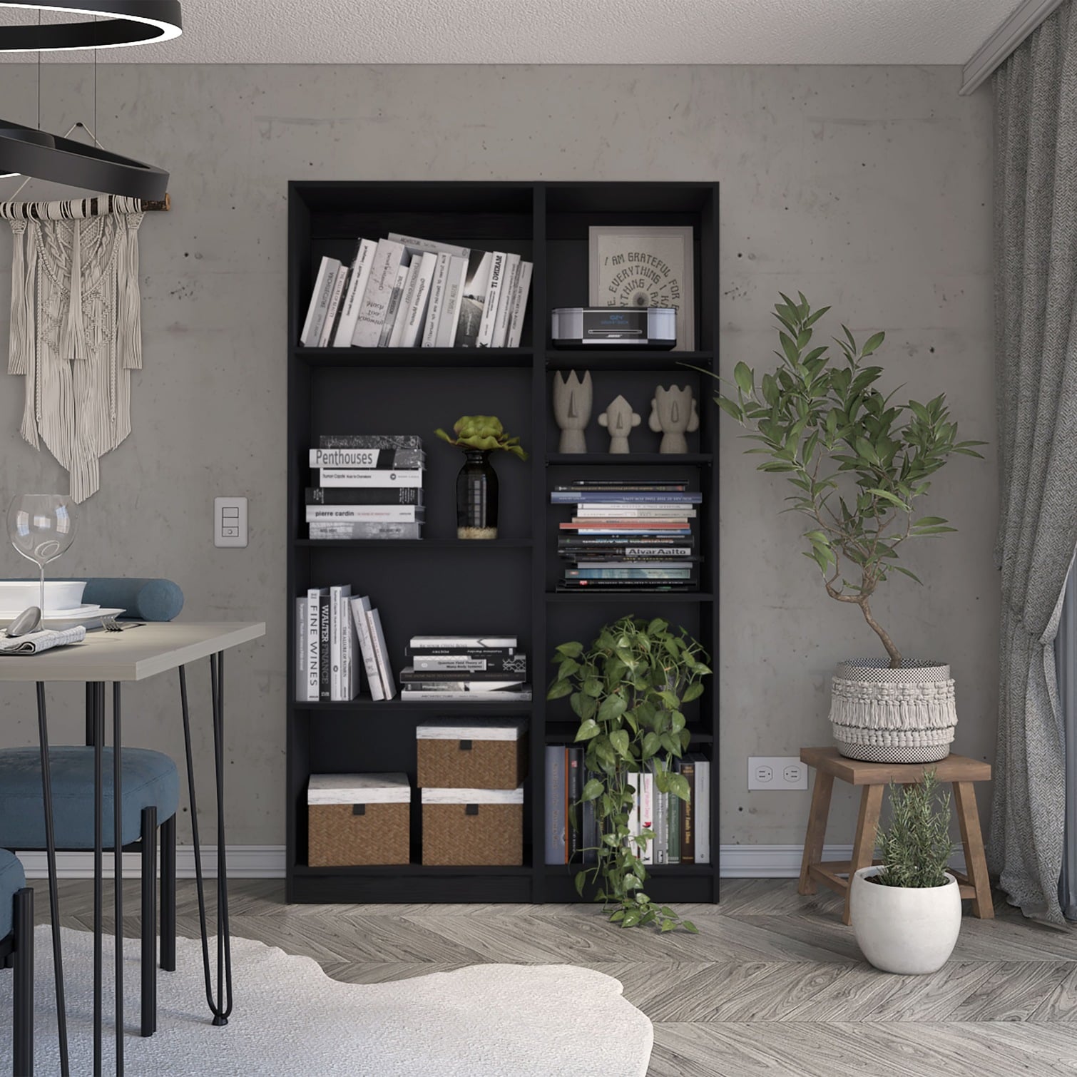 chillscreamni Two-Piece Deep Black Modern Bookcase Set 42-Inch Wide ...