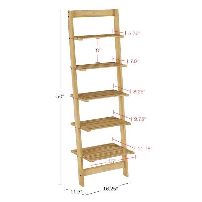 Hastings Home Picked Oak Wood 5 Shelf Ladder Bookcase 16.25 in W