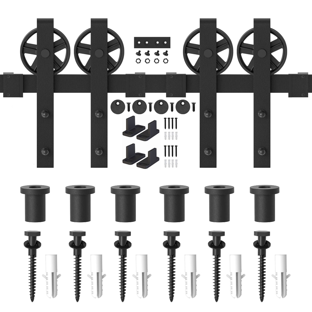 WINSOON GCM3870 108-in Matte Matte Black Indoor Spoke Wheel Double Barn door hardware kit