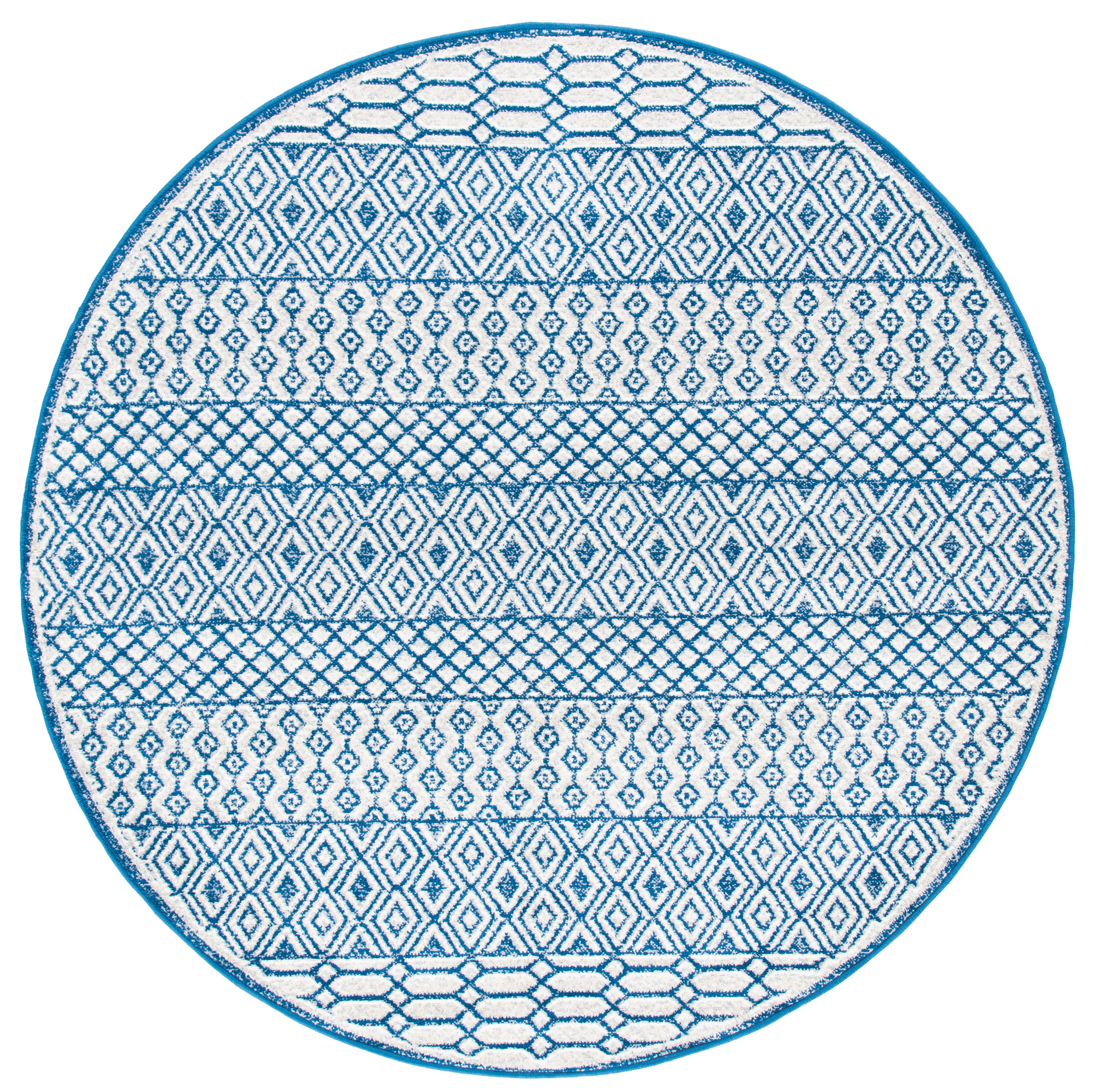 Safavieh BMT132N-7R Belmont Rorie 7 x 7 (ft) Loomed Polypropylene Navy/Gray Round Indoor Abstract Farmhouse/Cottage Area rug