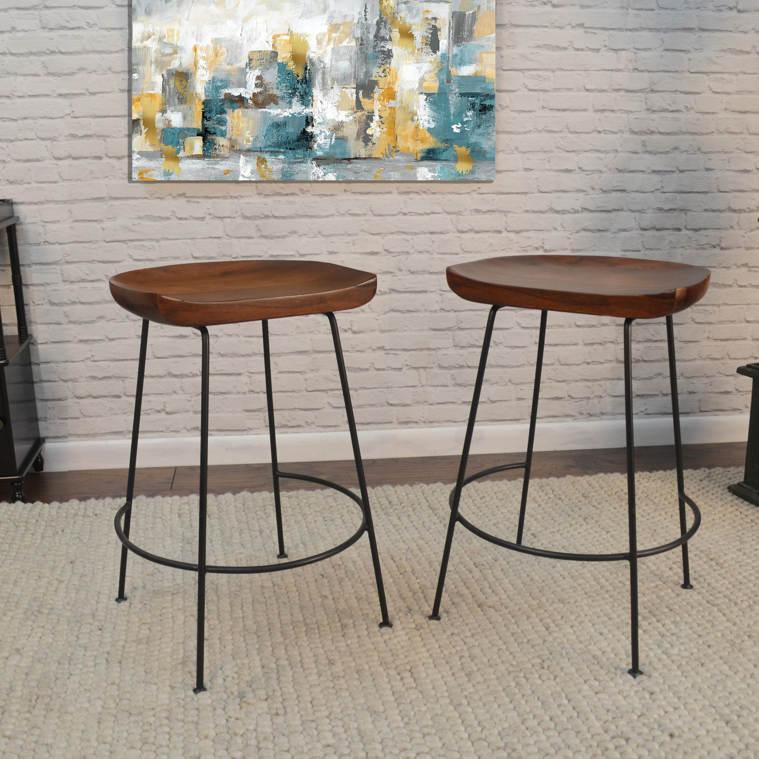 Chestnut Black 24.5" Industrial Wood Metal Saddle Counter Stool