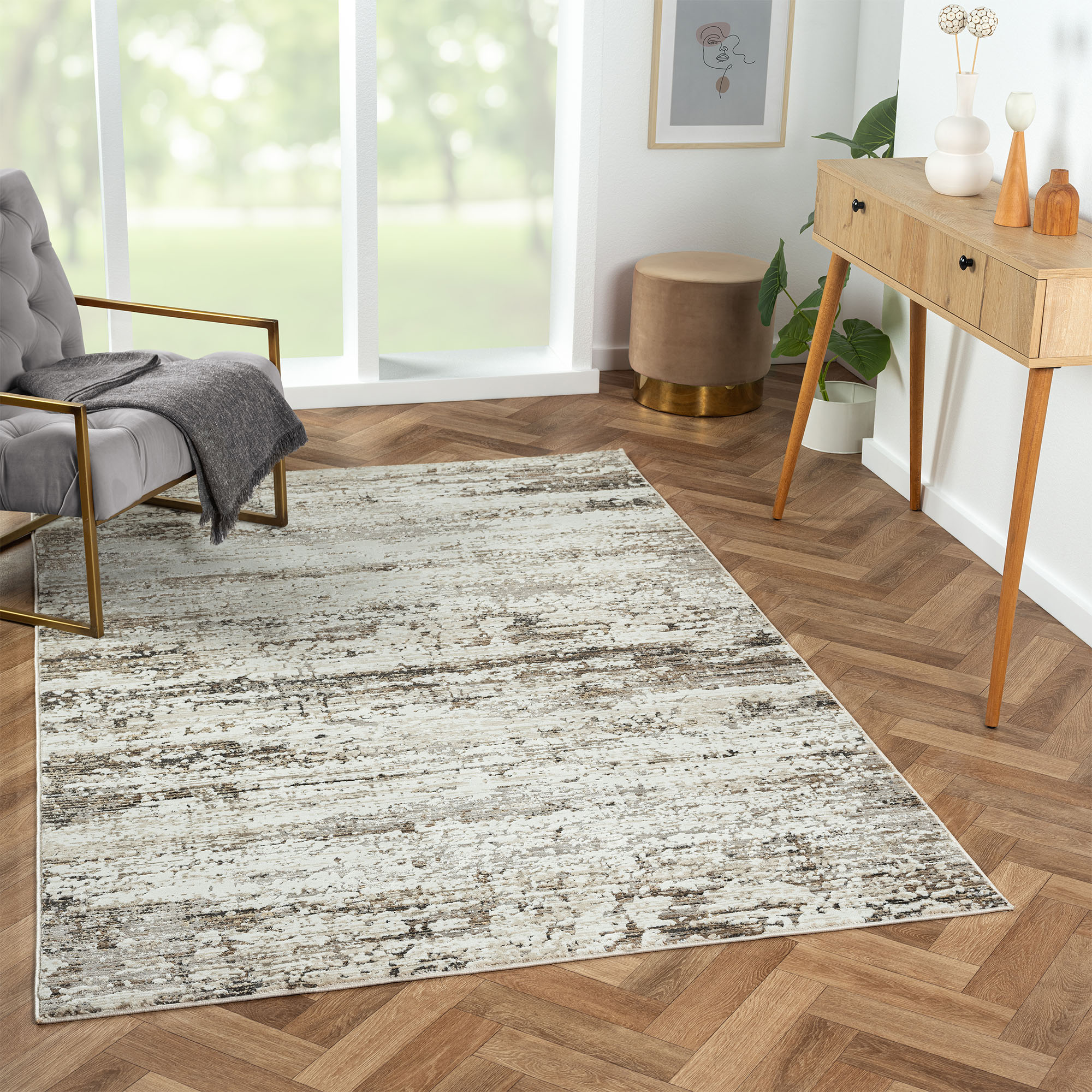 LR Home 9076A1590304J8 Sydney 8 x 10 (ft) Loomed Polyester Dark Gray Rectangular Indoor Abstract Area rug
