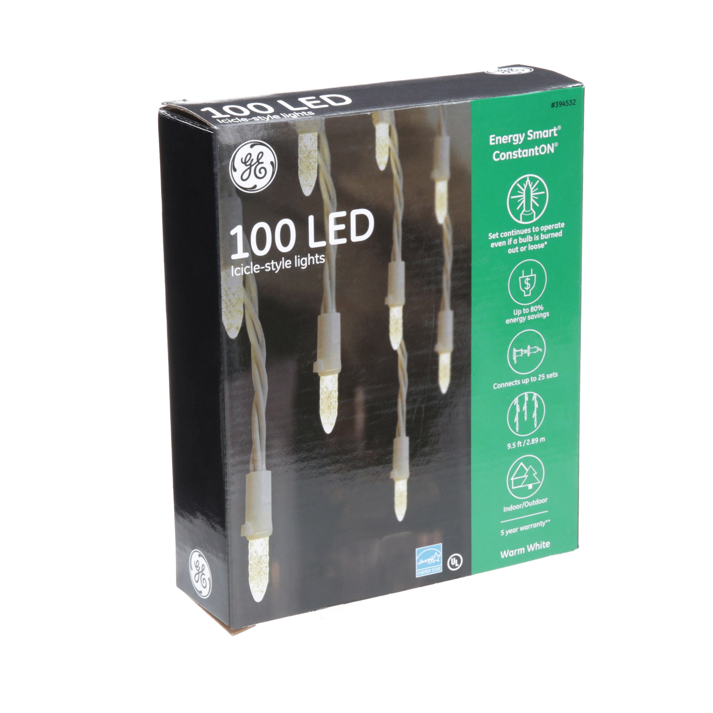 GE 100 LED Miniature Lights Energy Smart ConstantOn, Pure White