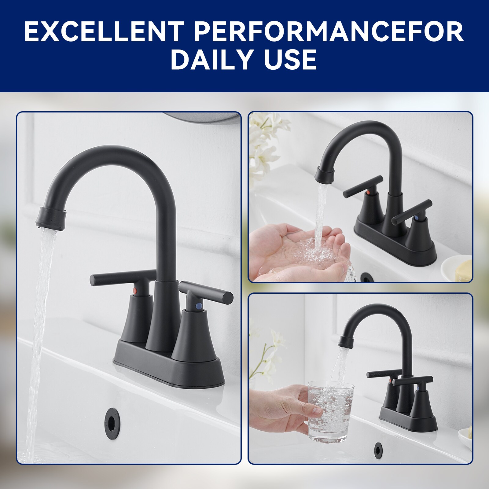Matte Black Stainless Steel 2-Handle High-Arc Bathroom Faucet