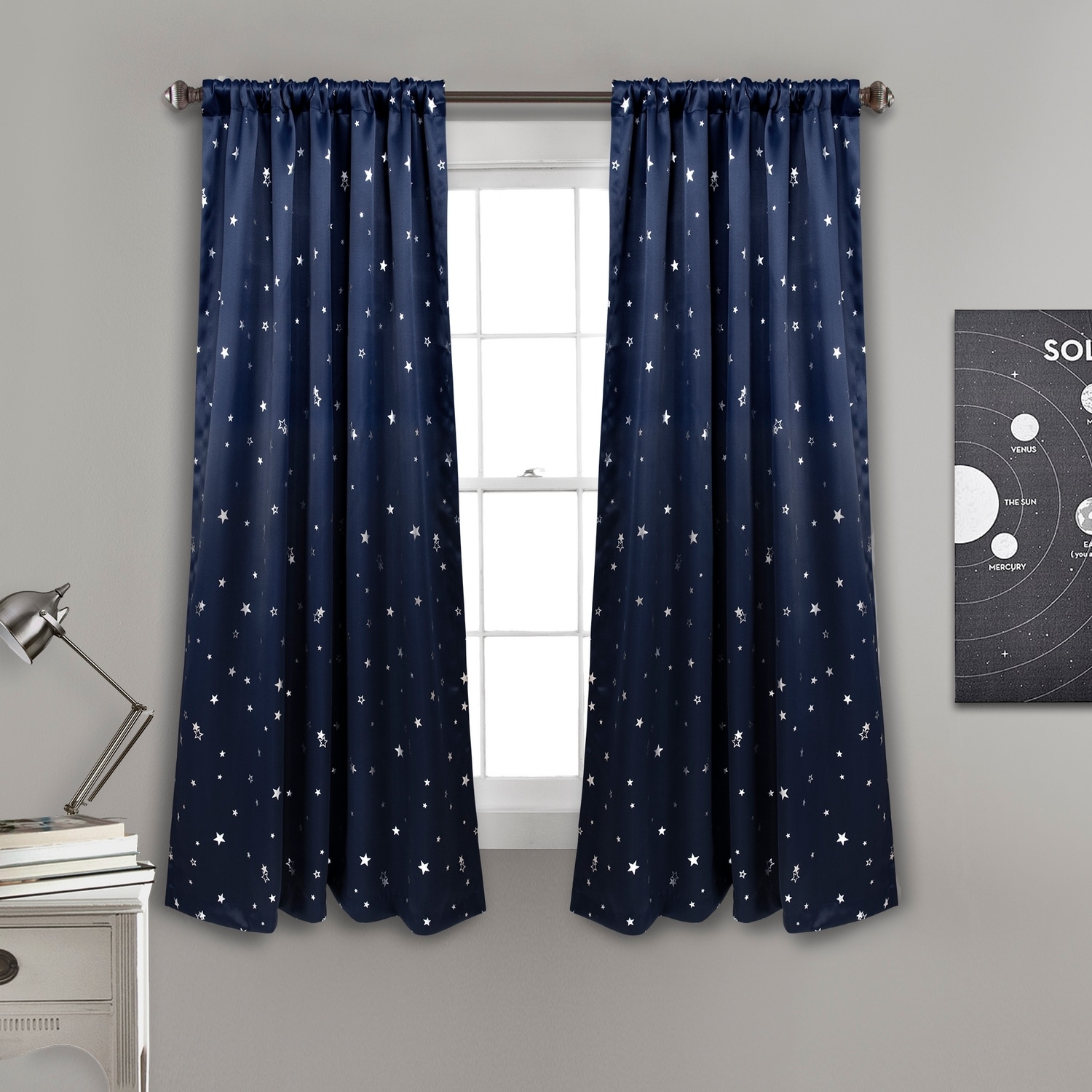 Lush Decor 16T003366 63-Inches Navy Blackout Rod pocket Curtain panel pair