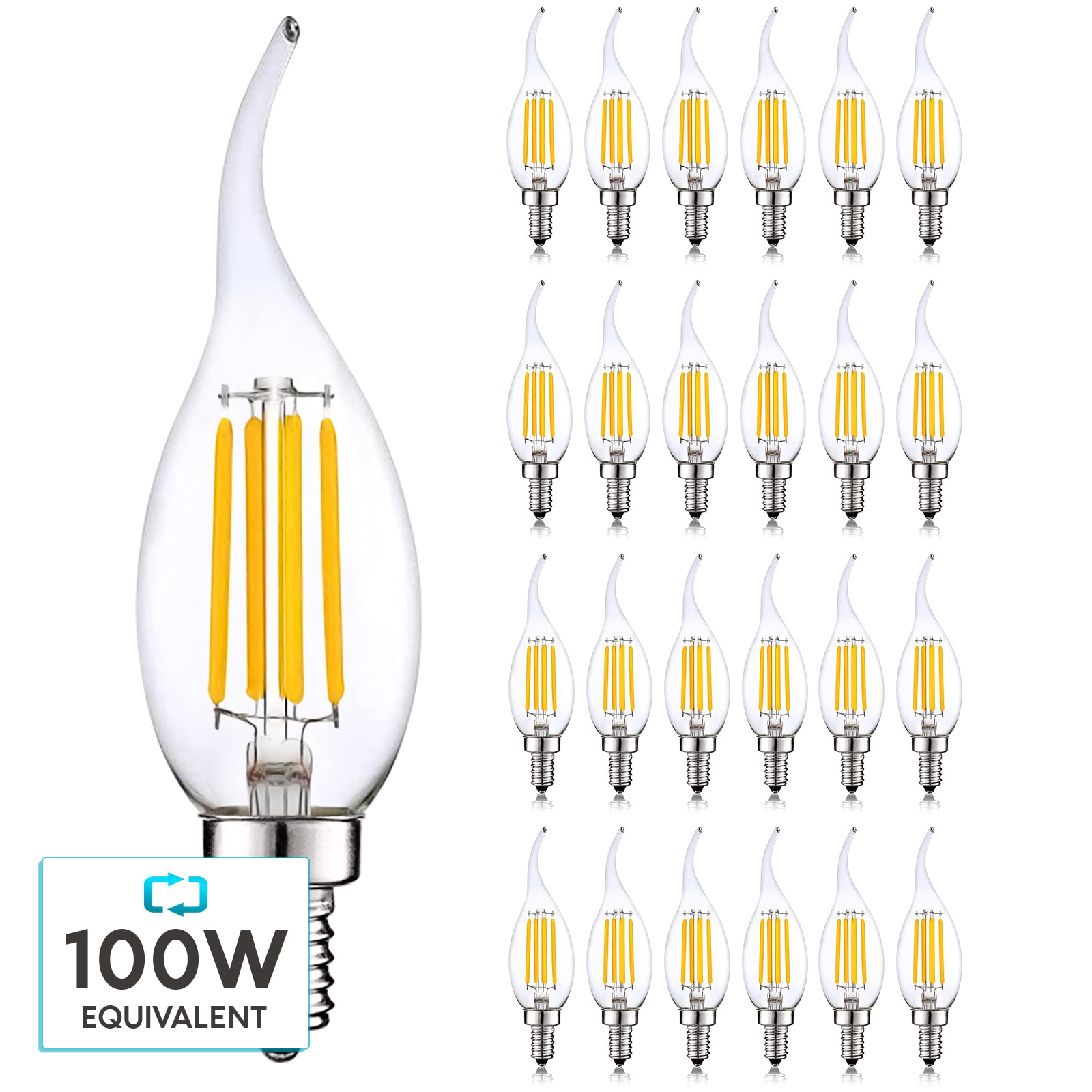 Luxrite LR21649-24PK 100 -Watt EQ CA11 Neutral white Candelabra base (E-12) Dimmable LED Decorative Light Bulb 24 -Pack