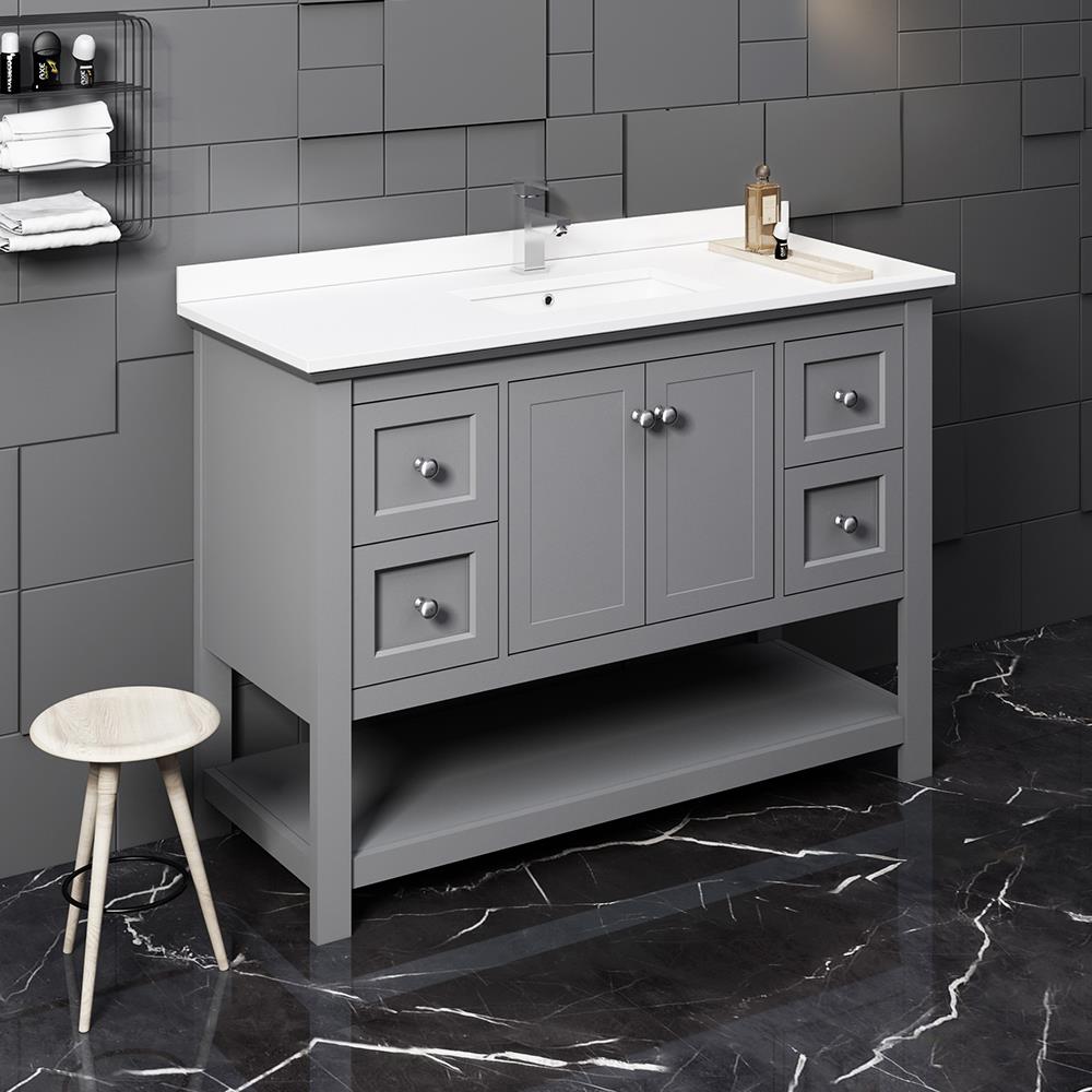 Gray 48" Single Bathroom Vanity with Quartz Top