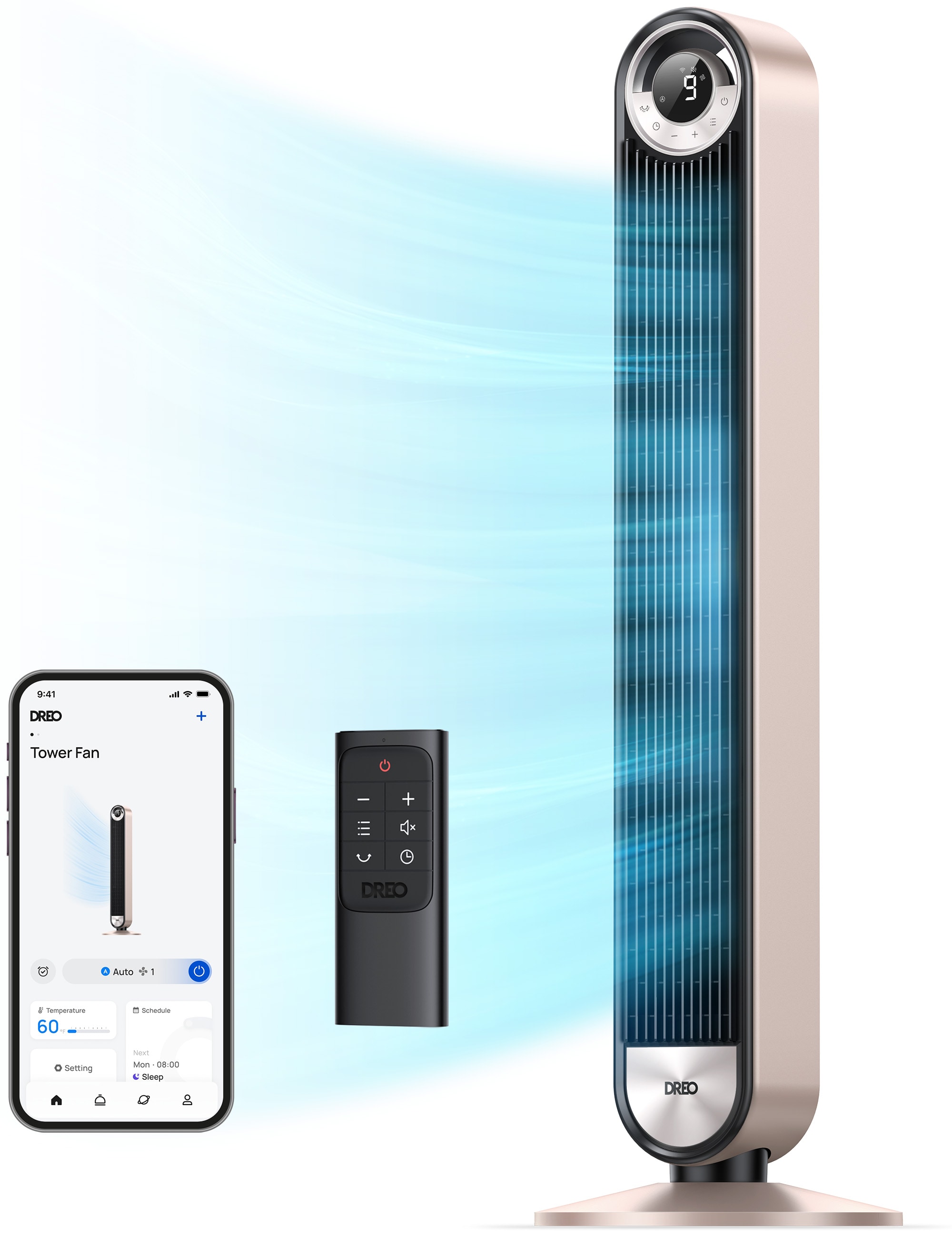 DREO DR-HTF009S 13-in 120 -Volt 9 -Speed Indoor Starlight Oscillating Tower Fan with Remote