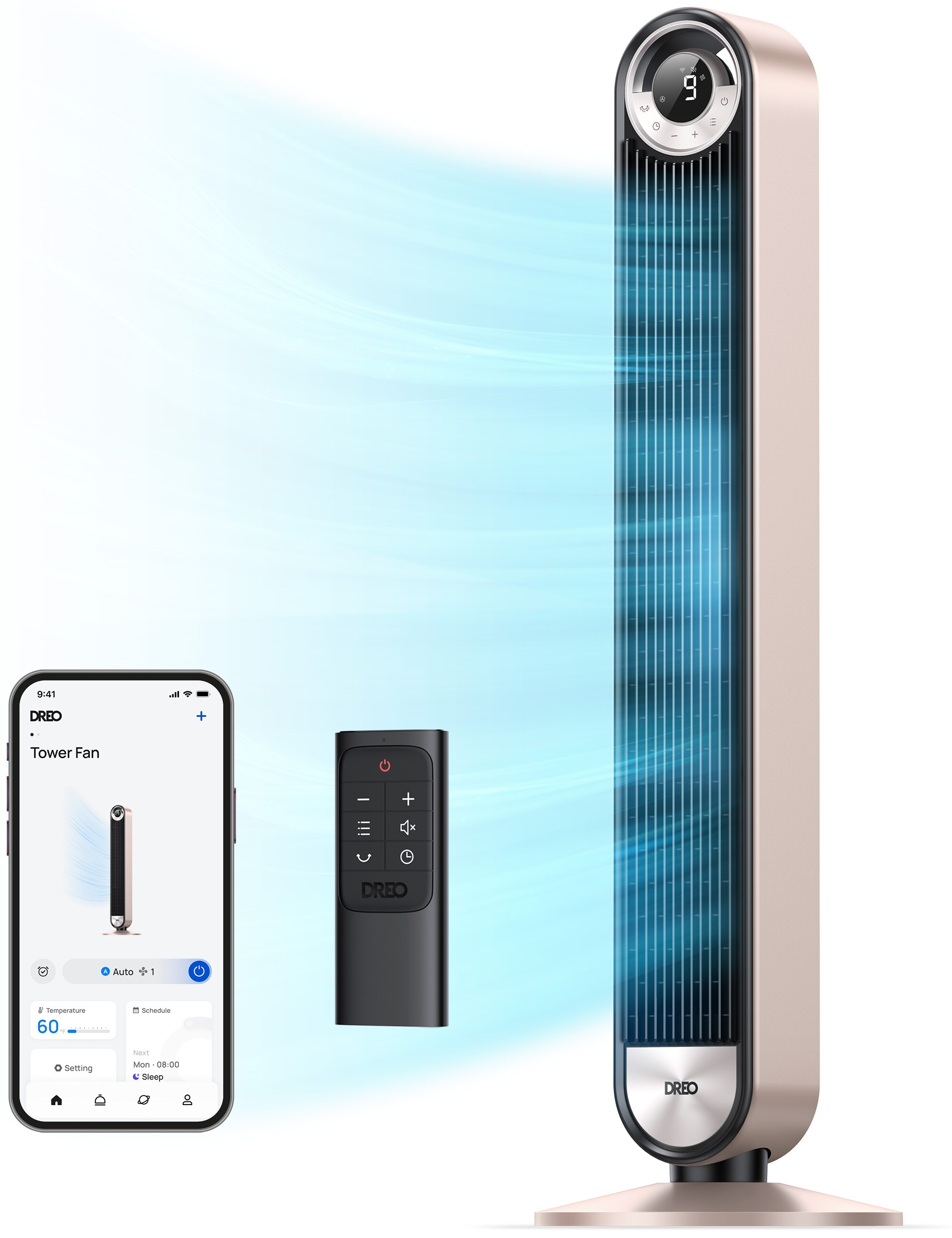 DREO 13-in 120 -Volt 9 -Speed Indoor Starlight Oscillating Tower Fan with Remote